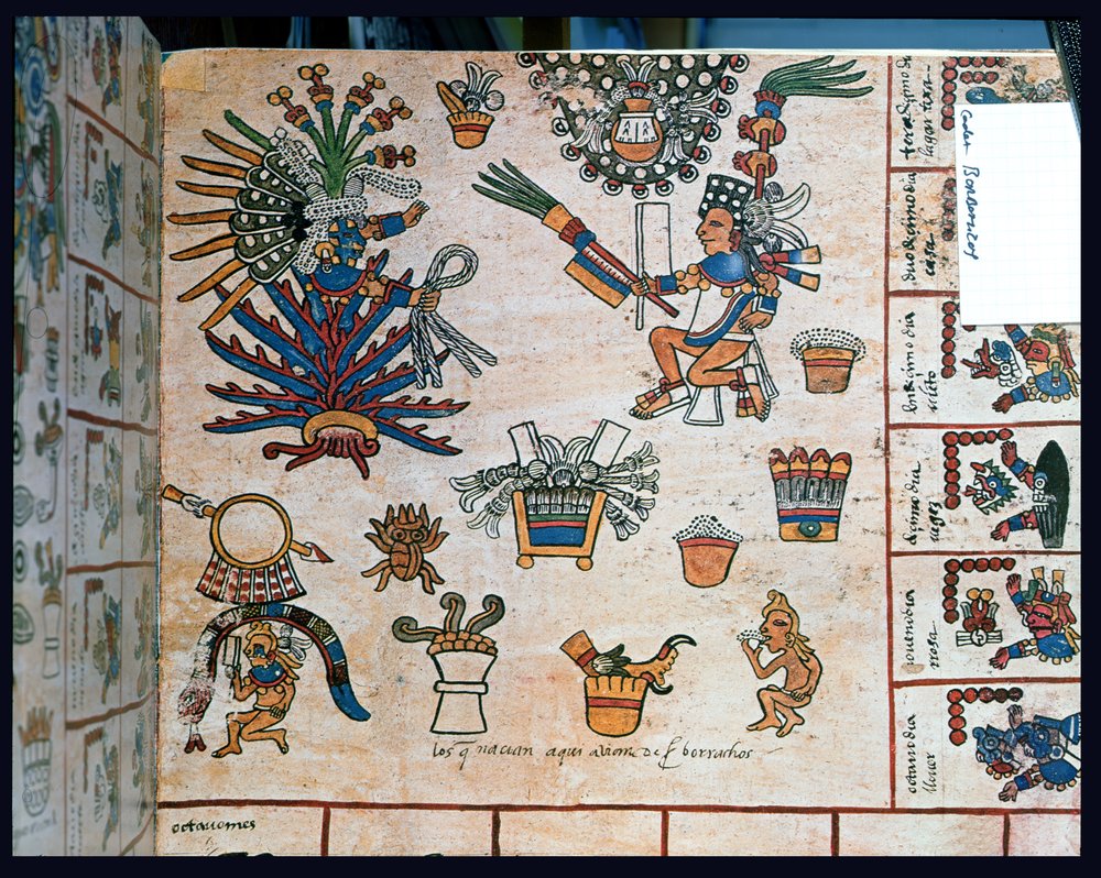 Códice asteca Borbonicus, &39;Tonalamatl&39;, detalhe representando a deusa  Mayahuel sentada em uma planta de agave