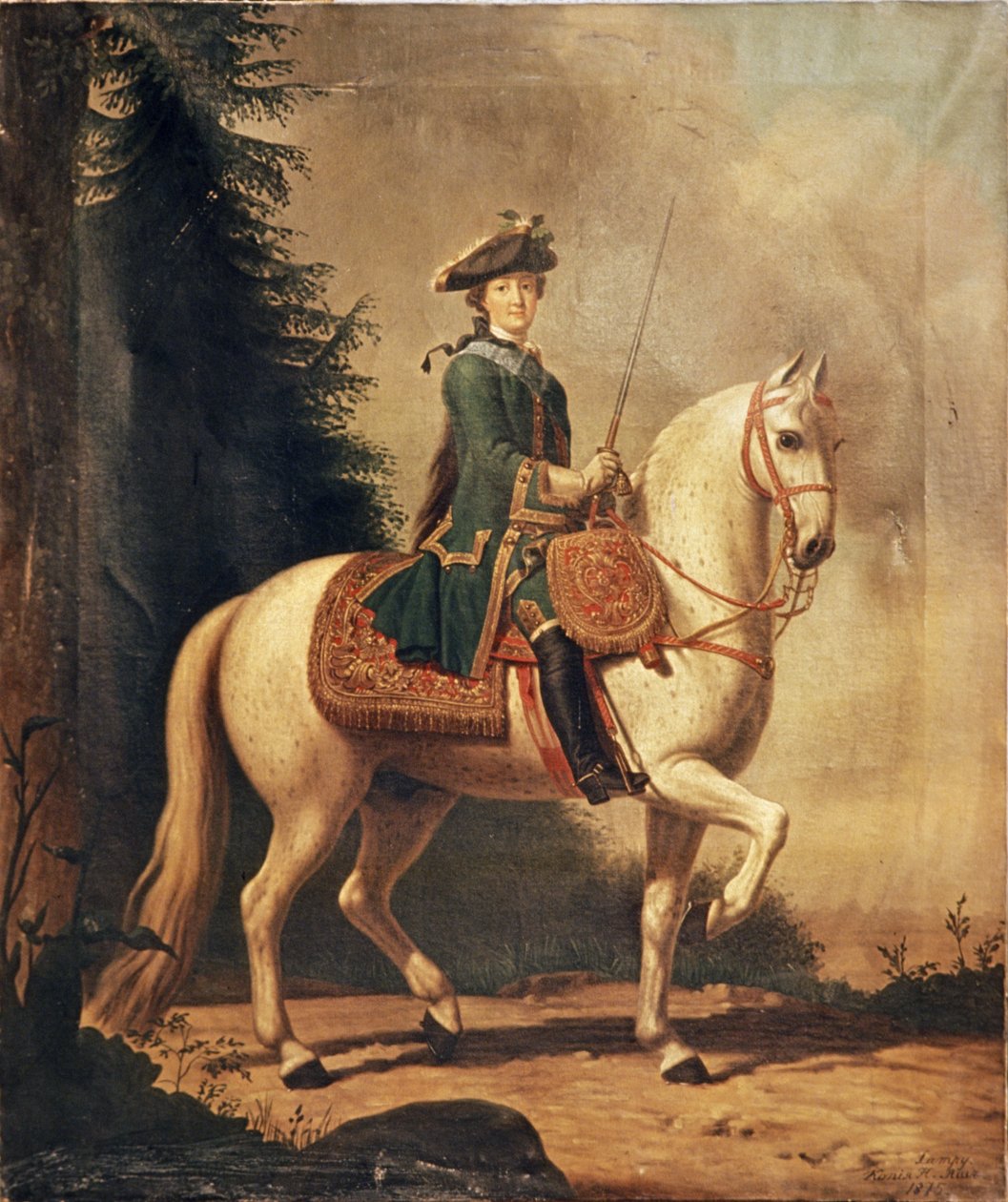 Uma cópia de 1875 de uma pintura de Catherine the Great no cavalo por V, Eriksen, 1762. de Unknown