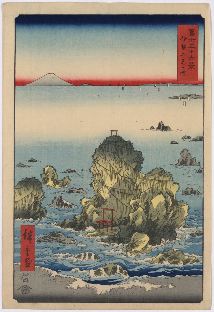 36 vistas do Monte Fuji - 27. Futami Bay de Utagawa Hiroshige