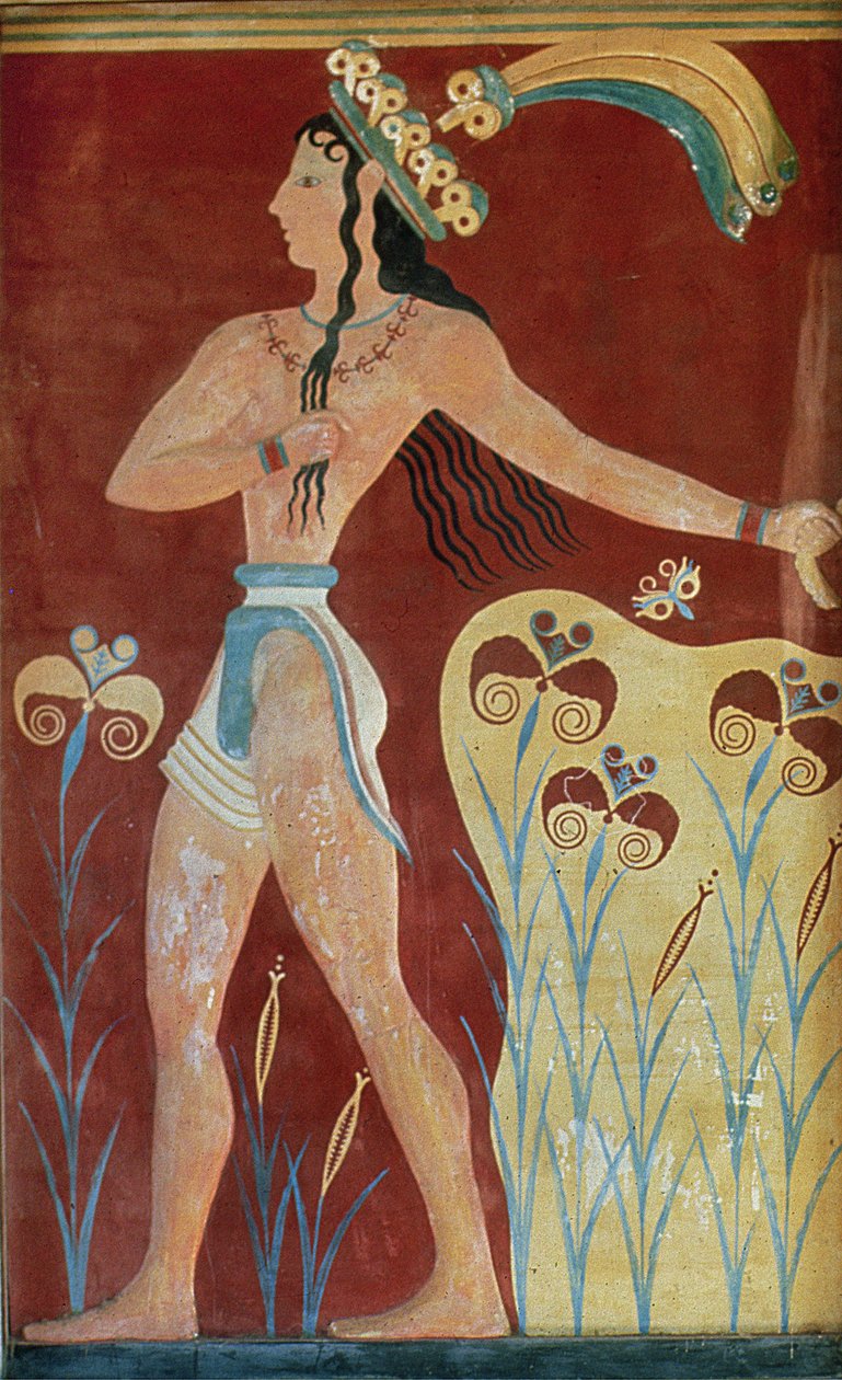 Rei-Sacerdote ou Príncipe com Lírios, do Palácio de Cnossos, século XVI aC de Unknown