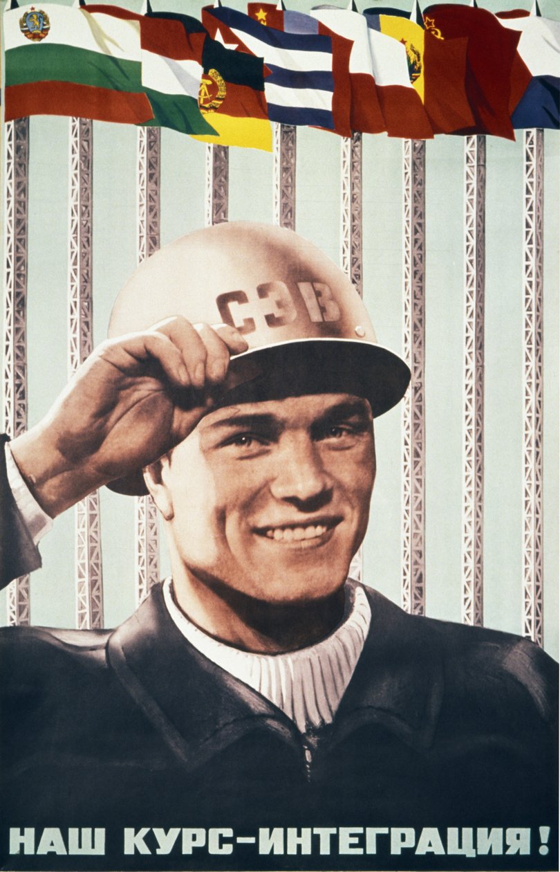Poster soviético da propaganda por A, Burov, nosso curso da integração. de Unknown
