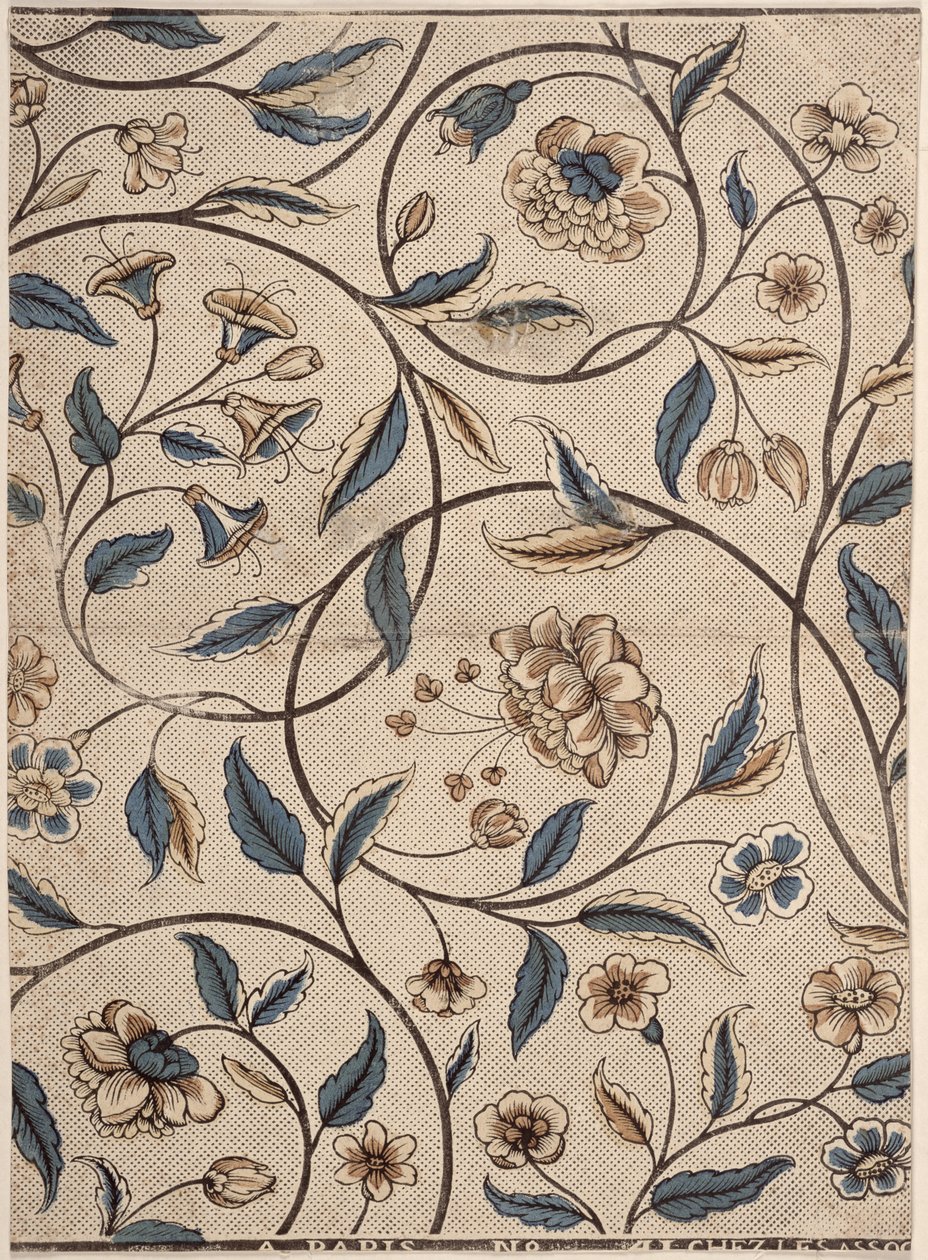 Papel de dominó com fileiras de rosas, produzido por Associes, Paris, c.1760-70 de French School