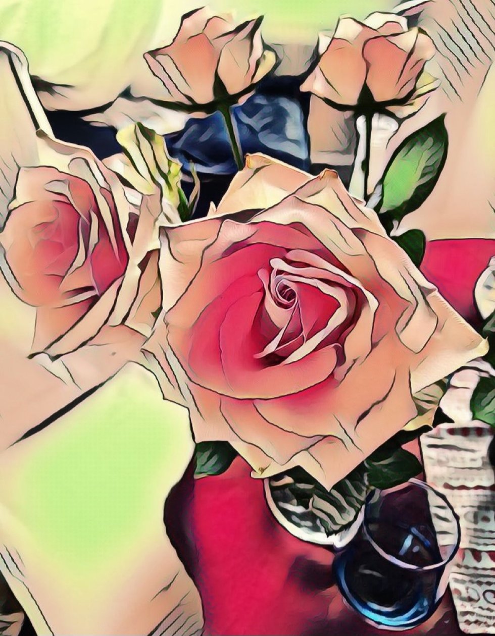 Rosas com vidro azul. de Margareta Uliarte