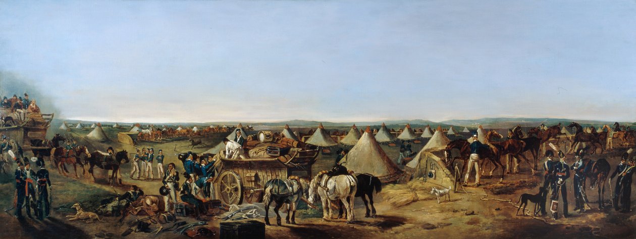 O 10º Regimento de Dragões chegando ao acampamento, Brighton, c.1803 de A.E. Eglington