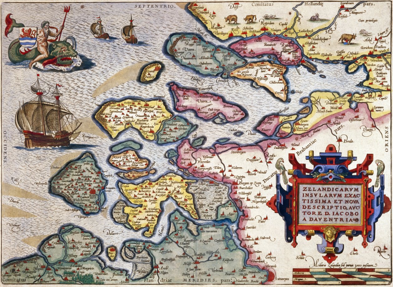 Mapa de Zeeland, c.1560 (gravura colorida à mão) de Abraham Ortelius