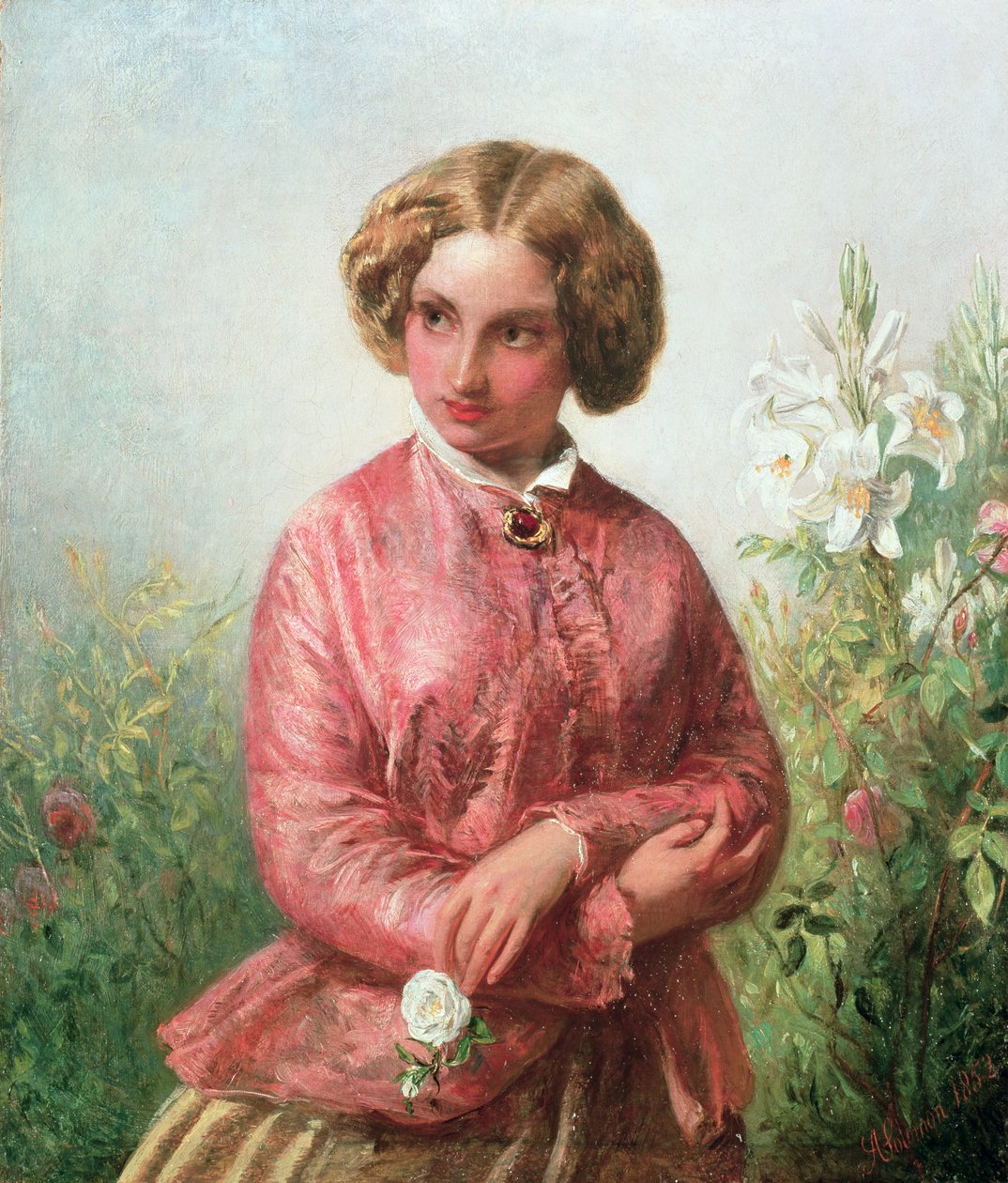 Retrato, de, um, menina jovem, com, um, rosa de Abraham Solomon