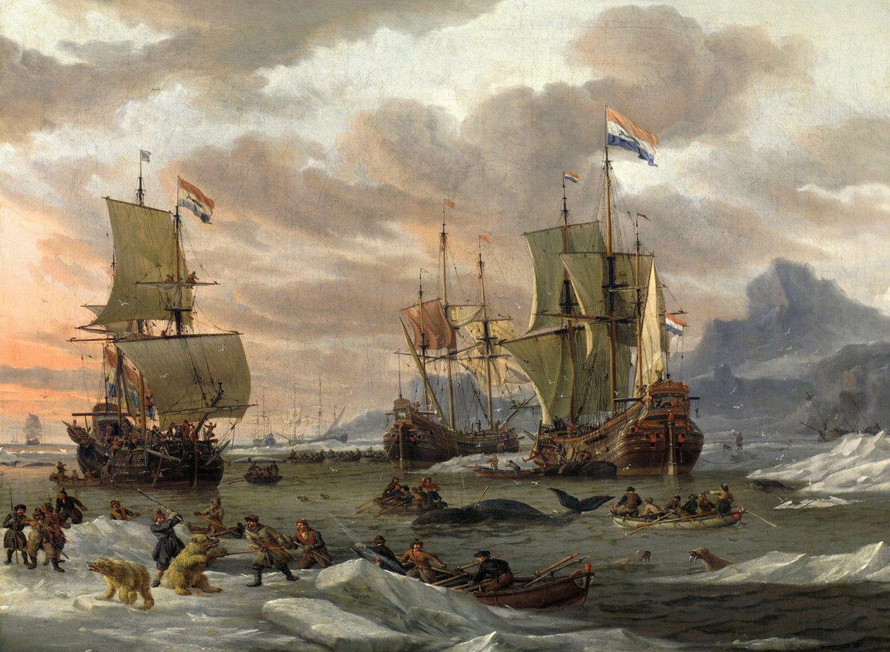 Baleeira no mar polar de Abraham Storck