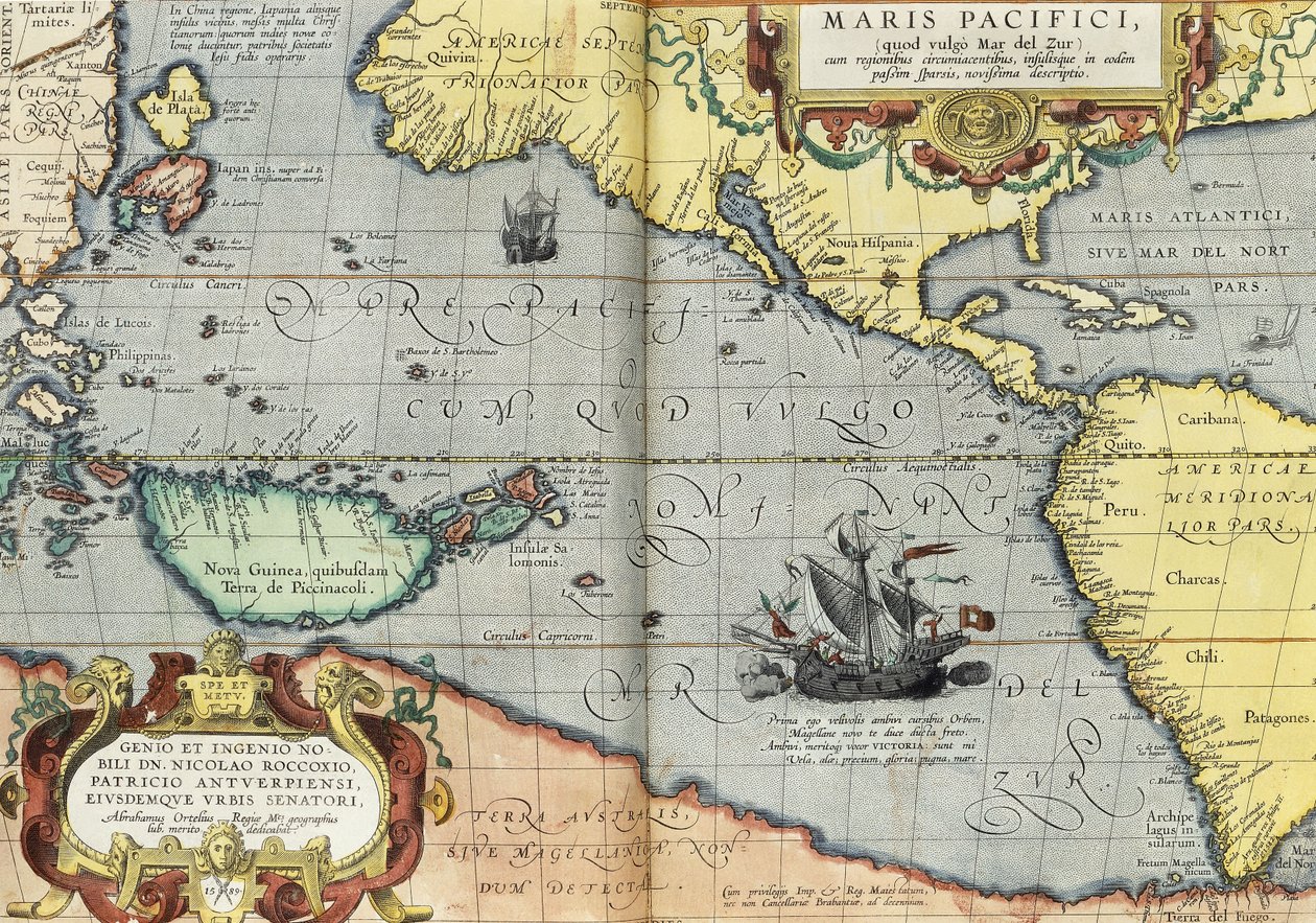 O Oceano Pacífico, 1592 de Abraham Ortelius