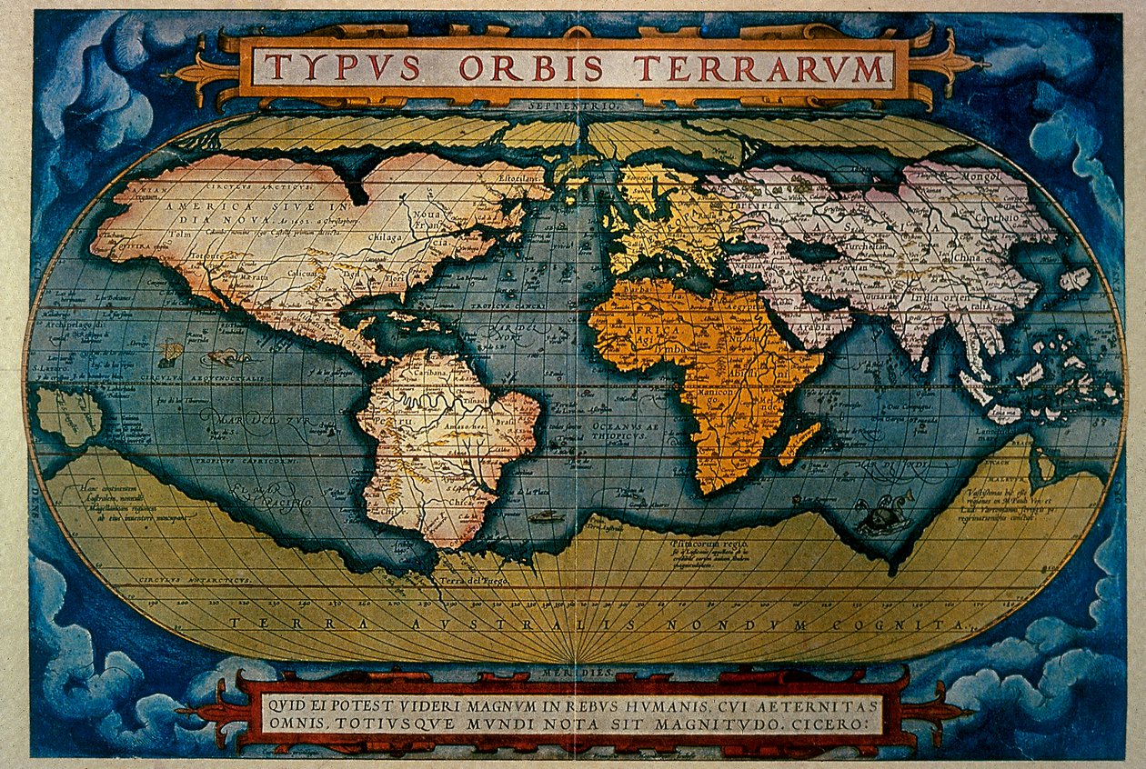 O Planisfério, cartografia de Anversa, 1571 de Abraham Ortelius