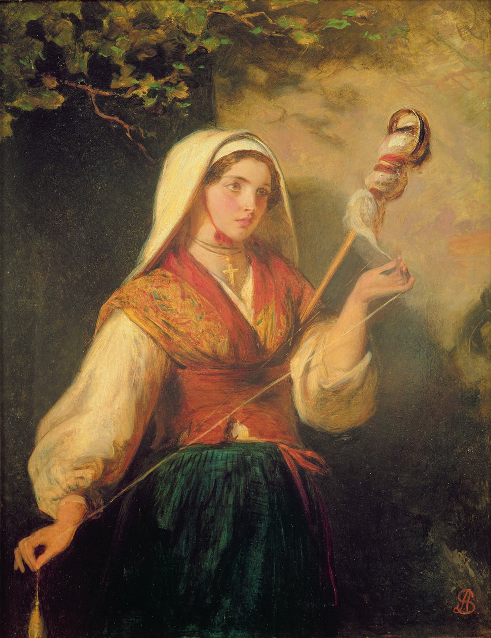 Jovem mulher girando lã de Abraham Solomon