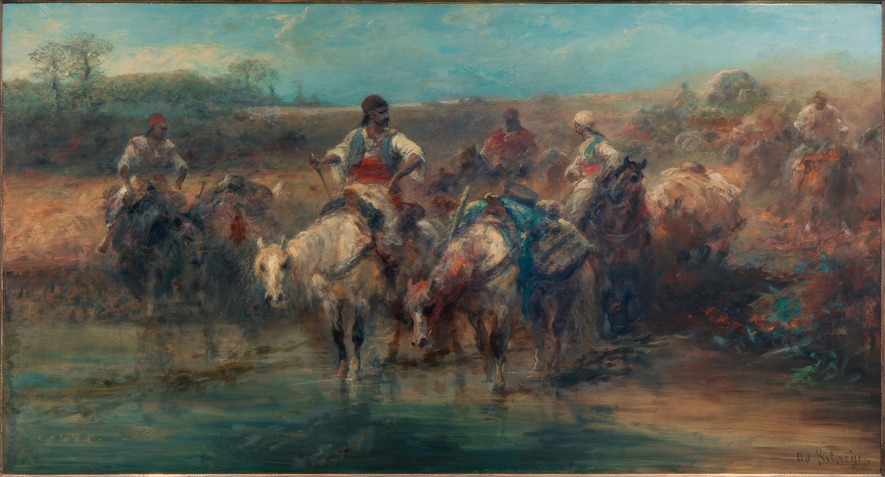 Beduínos no bebedouro de Adolf Schreyer