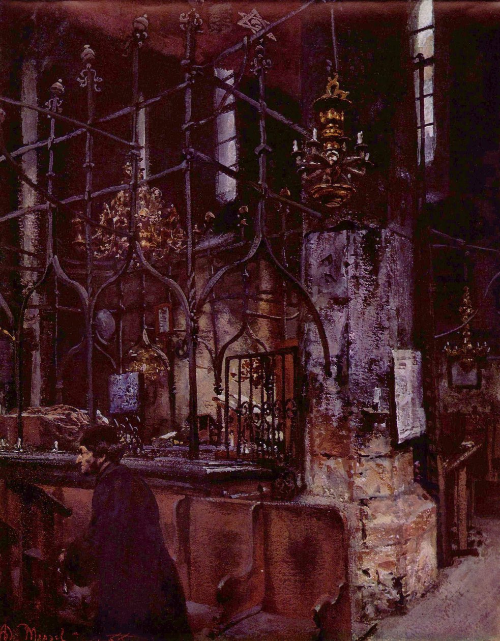 Antiga sinagoga para Praga de Adolph Menzel