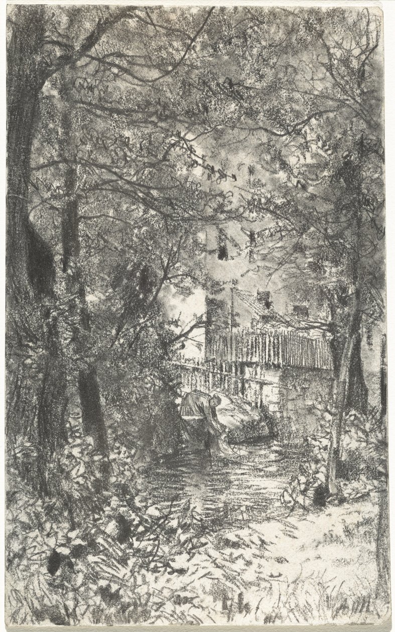 Paisagem com uma lavadeira de Adolph Menzel