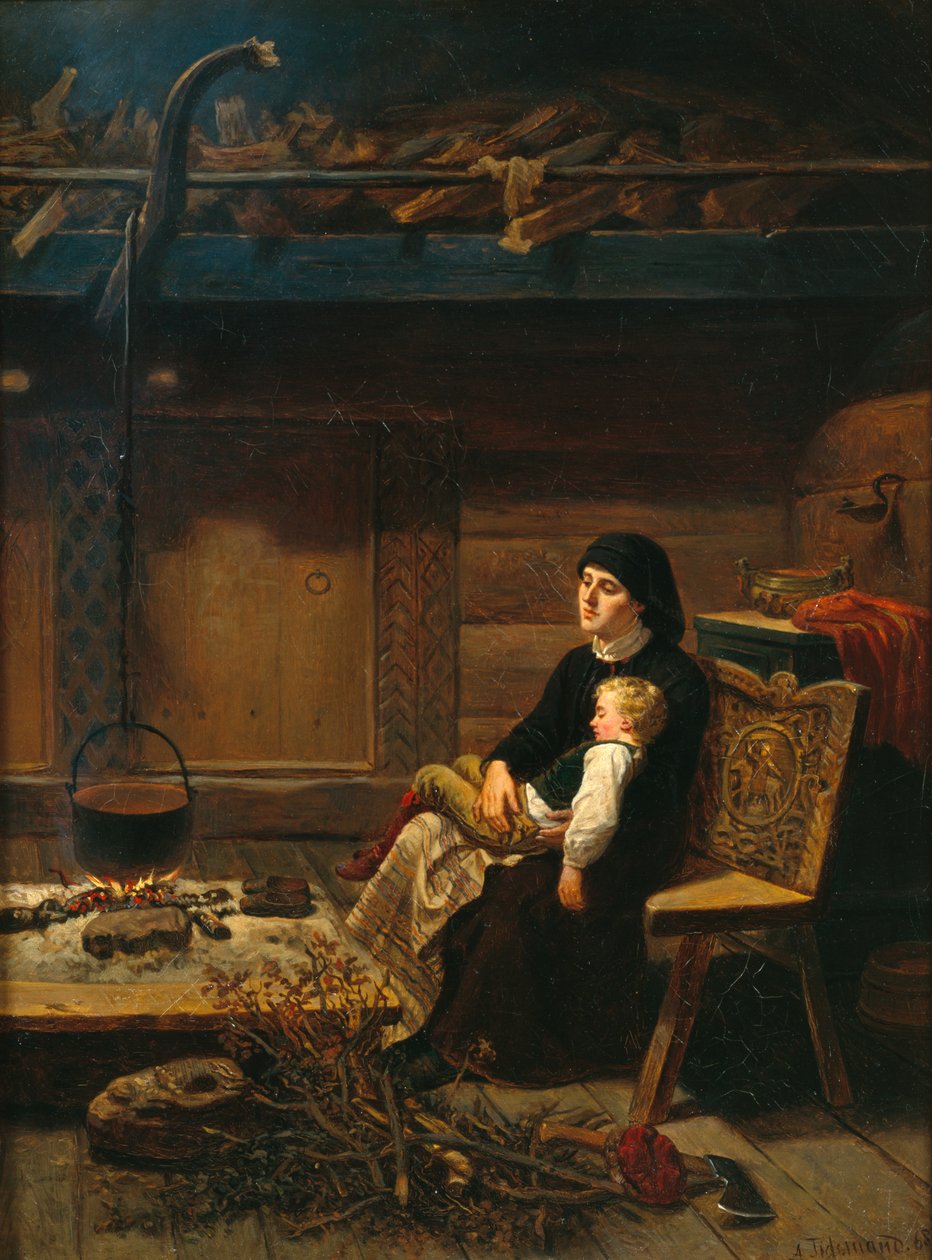 A viúva e o seu filho de Adolph Tidemand