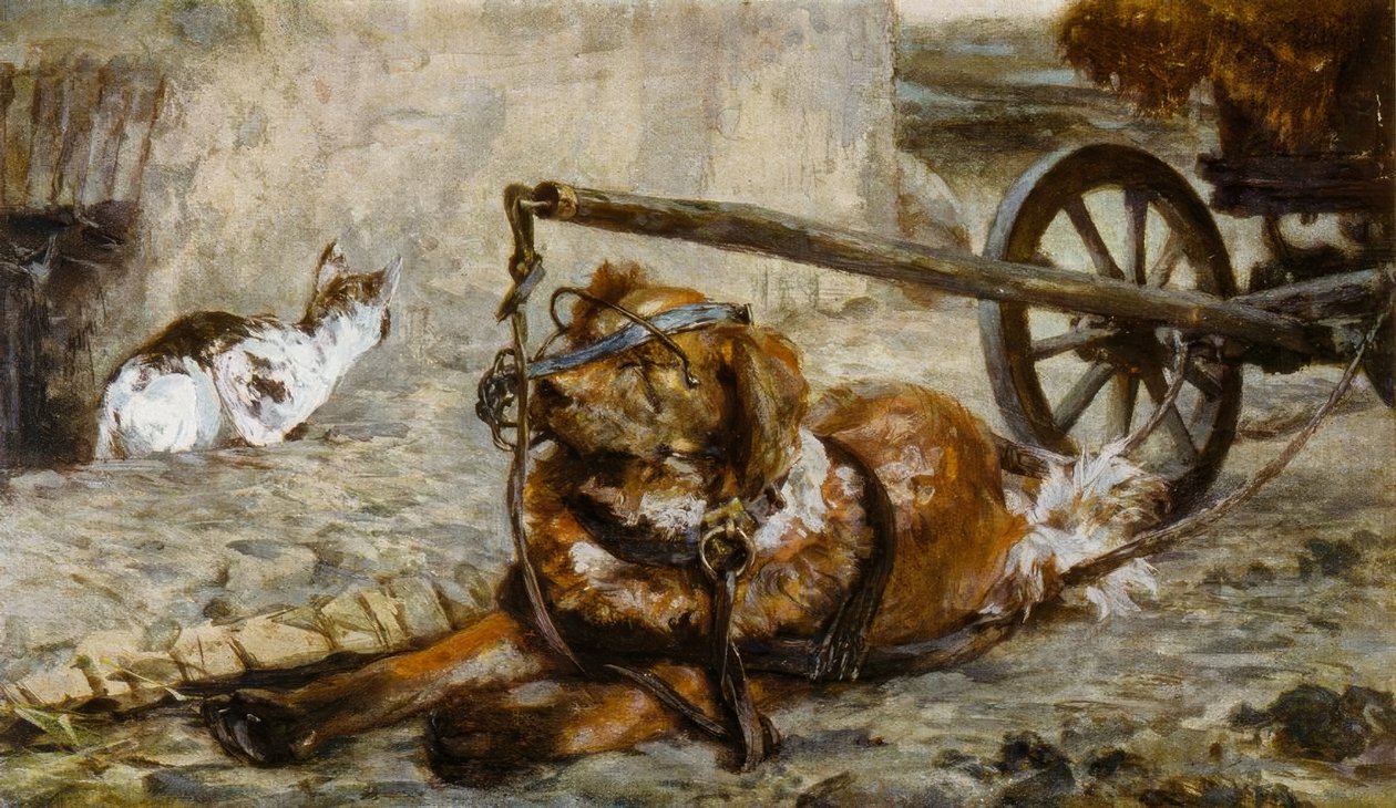 A.Menzel, puxe cão e gato de Adolph Menzel