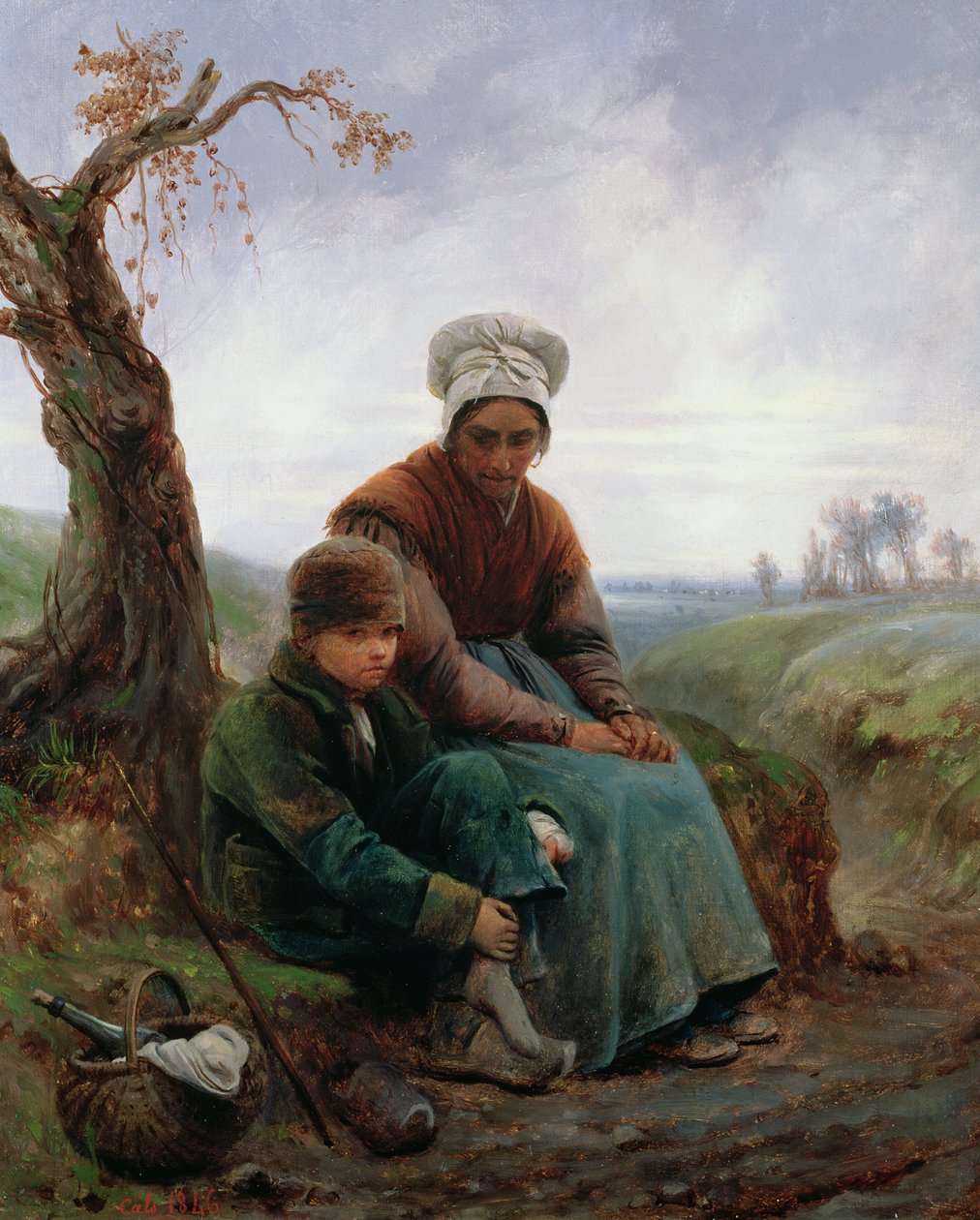 Camponesa e menino, 1846 de Adolphe Felix Cals