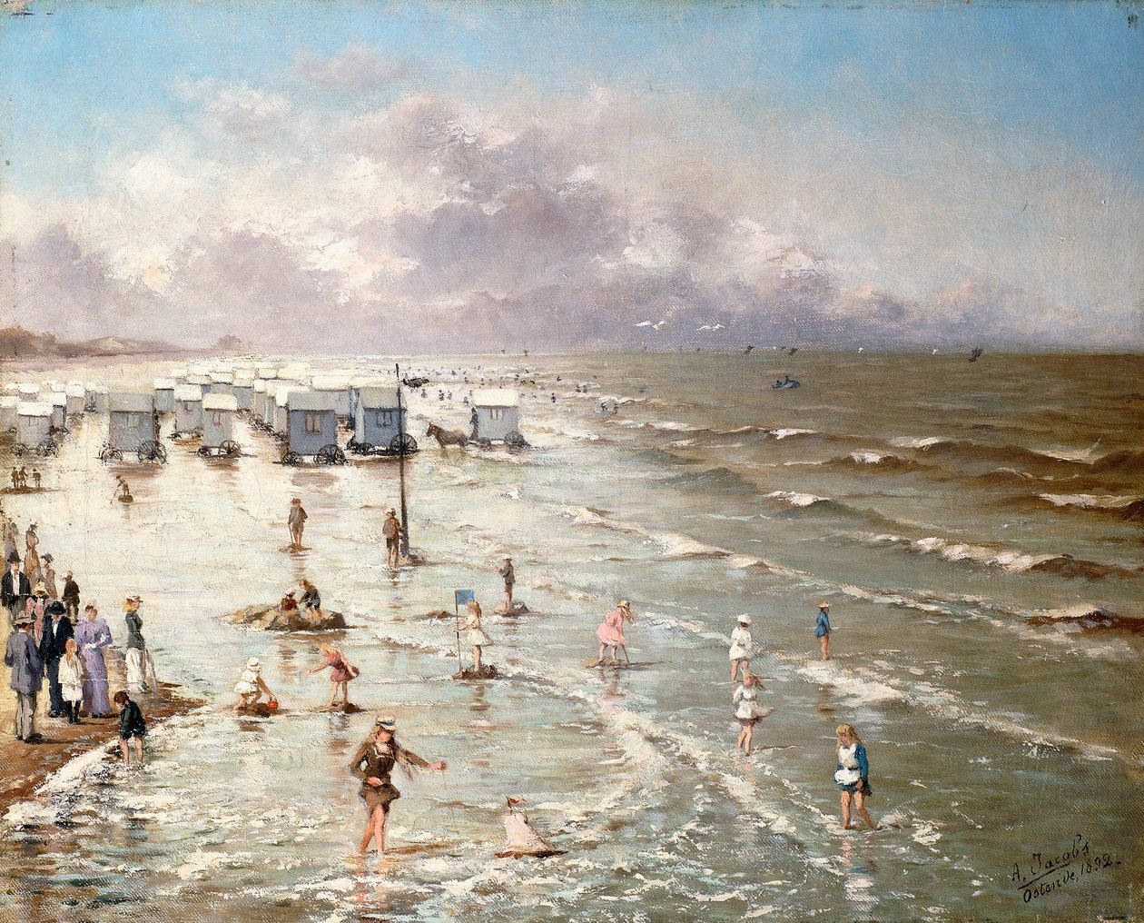 A praia de Oostende, 1892 de Adolphe Jacobs