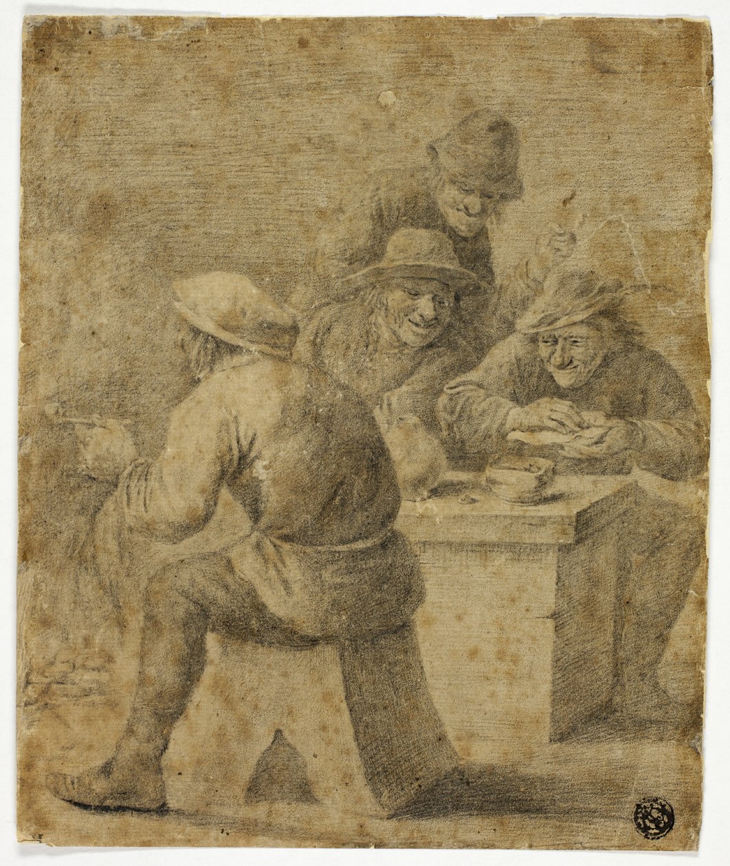 Quatro camponeses à mesa de Adriaen Brouwer