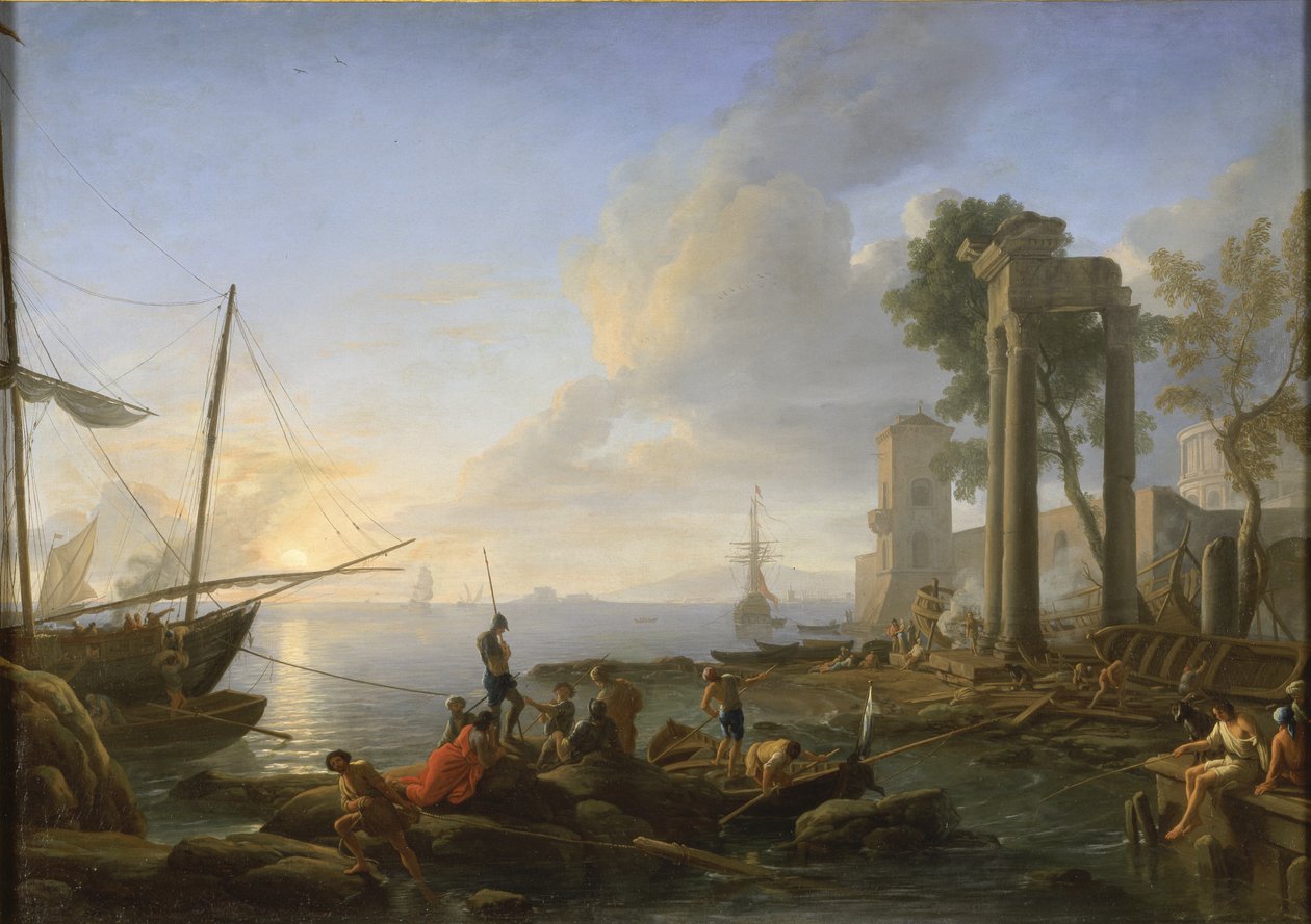 Marina ao pôr do sol, 1726 de Adrien Manglard