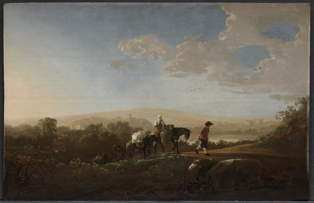 Viajantes em Hilly Countryside, c. 1650 de Aelbert Cuyp