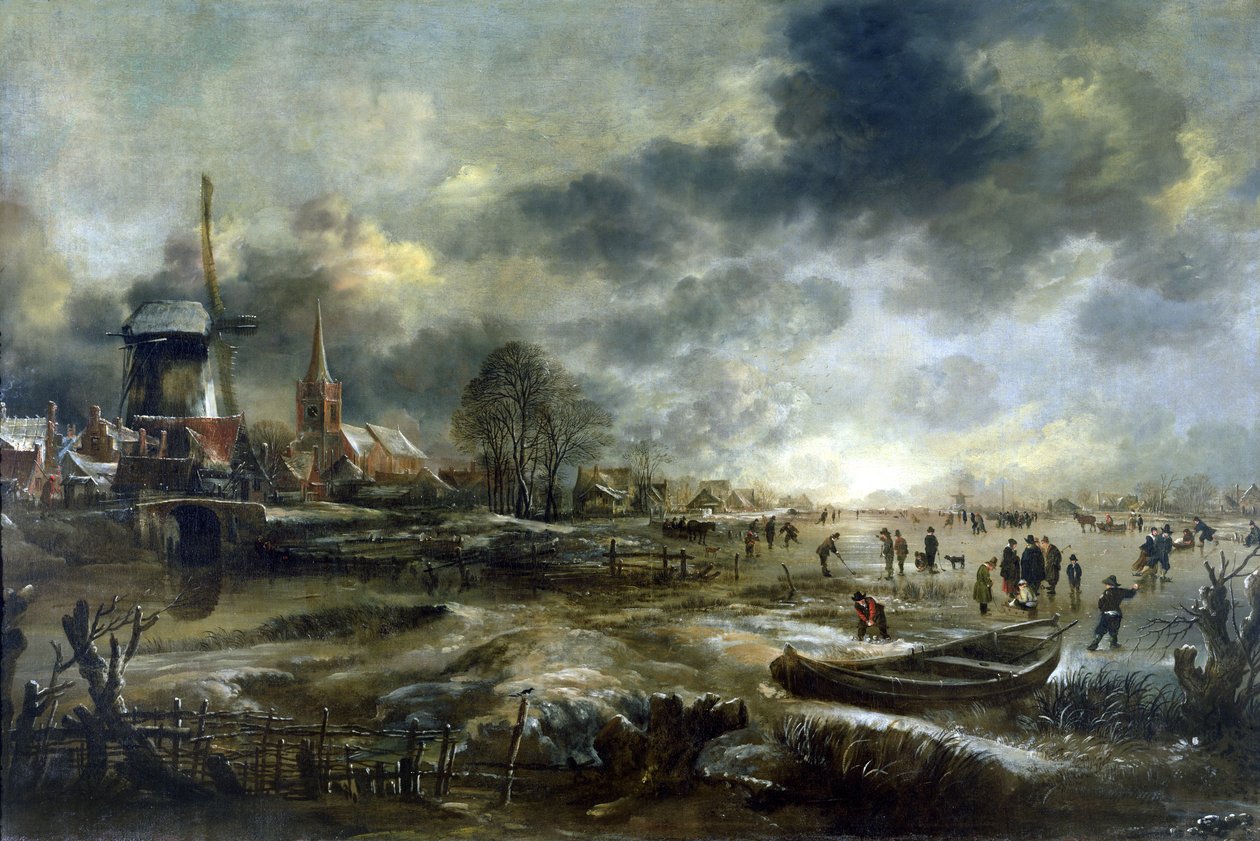 Cena do rio congelado de Aert van der Neer