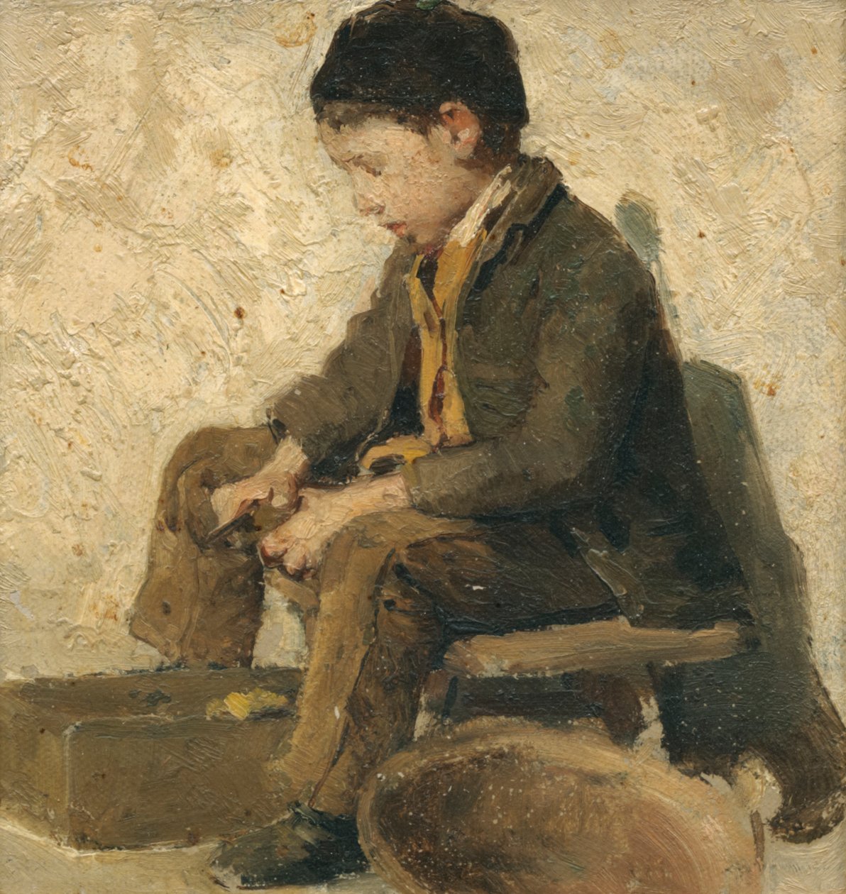 Rapaz sentado, preparar legumes de Albert Anker