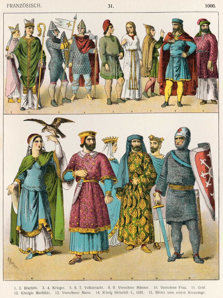 Vestido Francês, c.1000, de &39;Trachten der Voelker&39;, 1864 de Albert Kretschmer