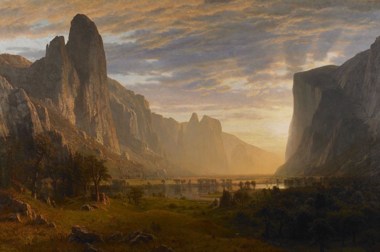 Olhando para baixo no vale de Yosemite, Califórnia de Albert Bierstadt