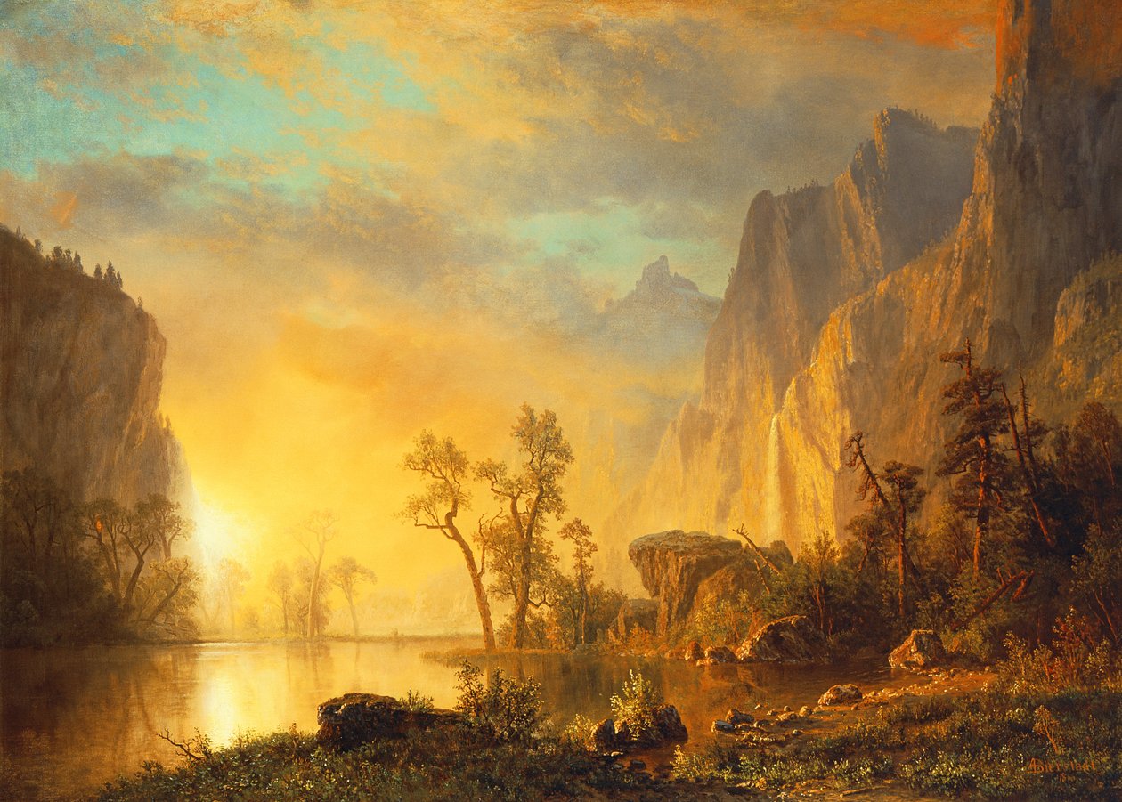 Pôr do sol nas montanhas rochosas de Albert Bierstadt