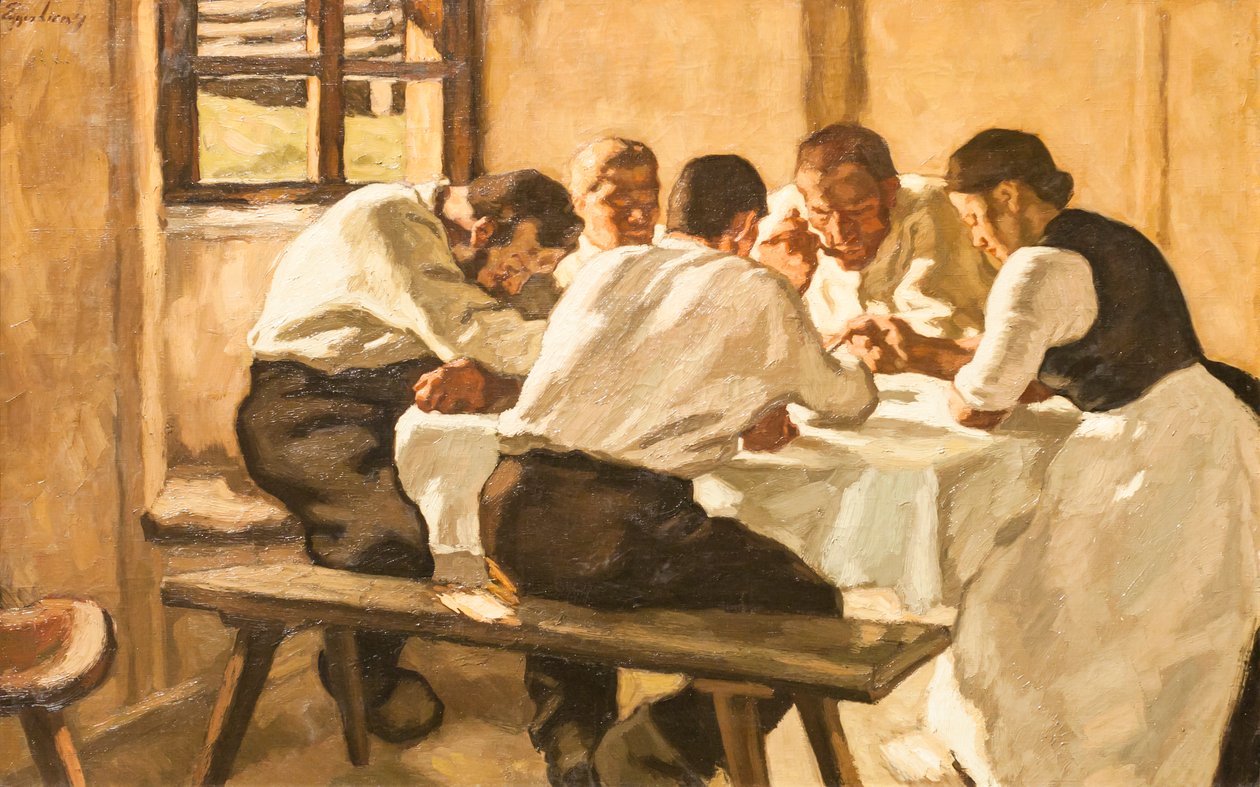 Almoço, c.1910 (óleo sobre tela) de Albin Egger Lienz