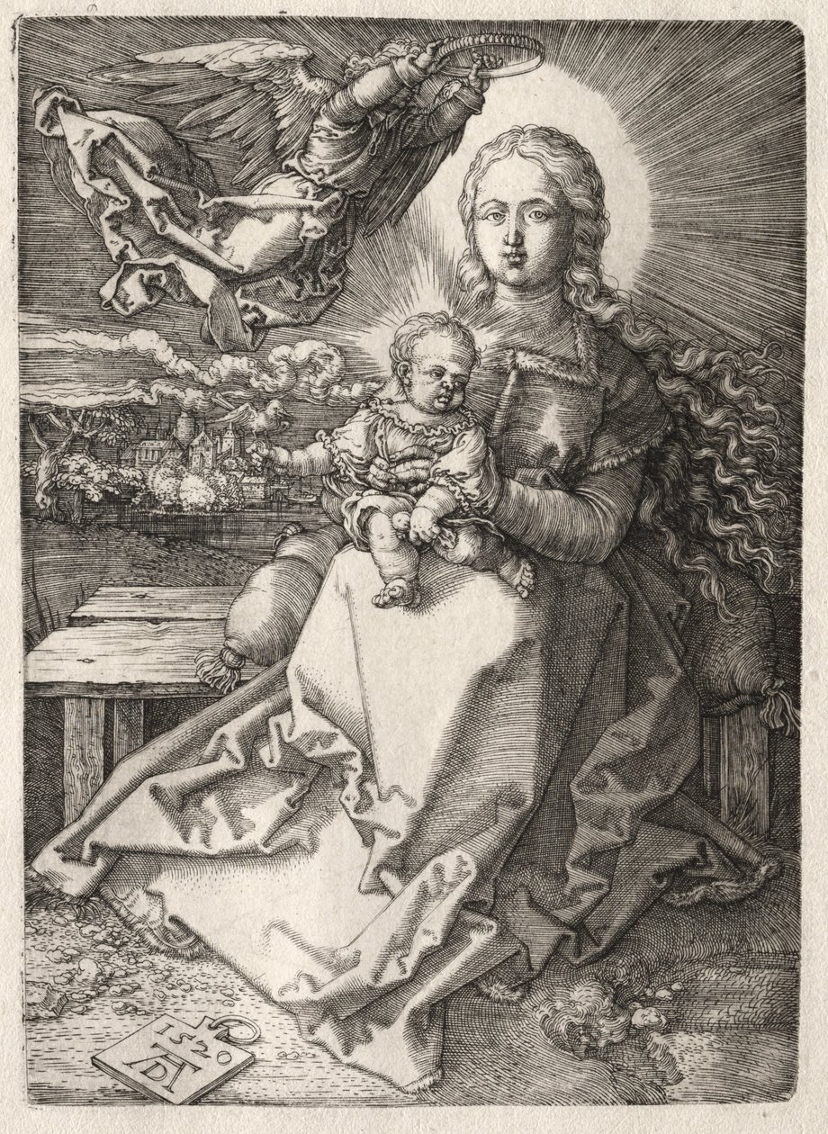 Virgem coroada por um anjo de Albrecht Dürer