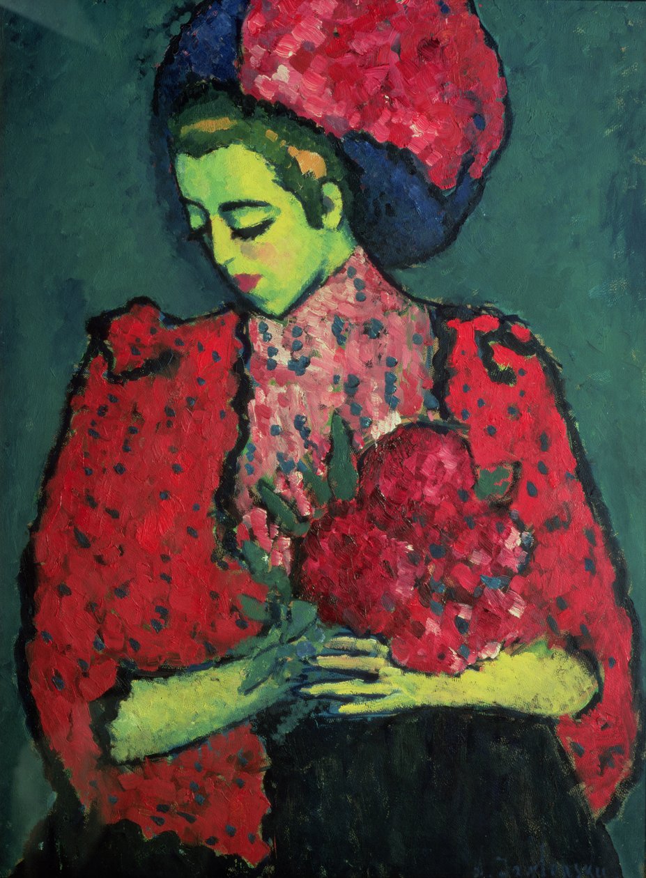 Moça com peônias, 1909 de Alexej von Jawlensky