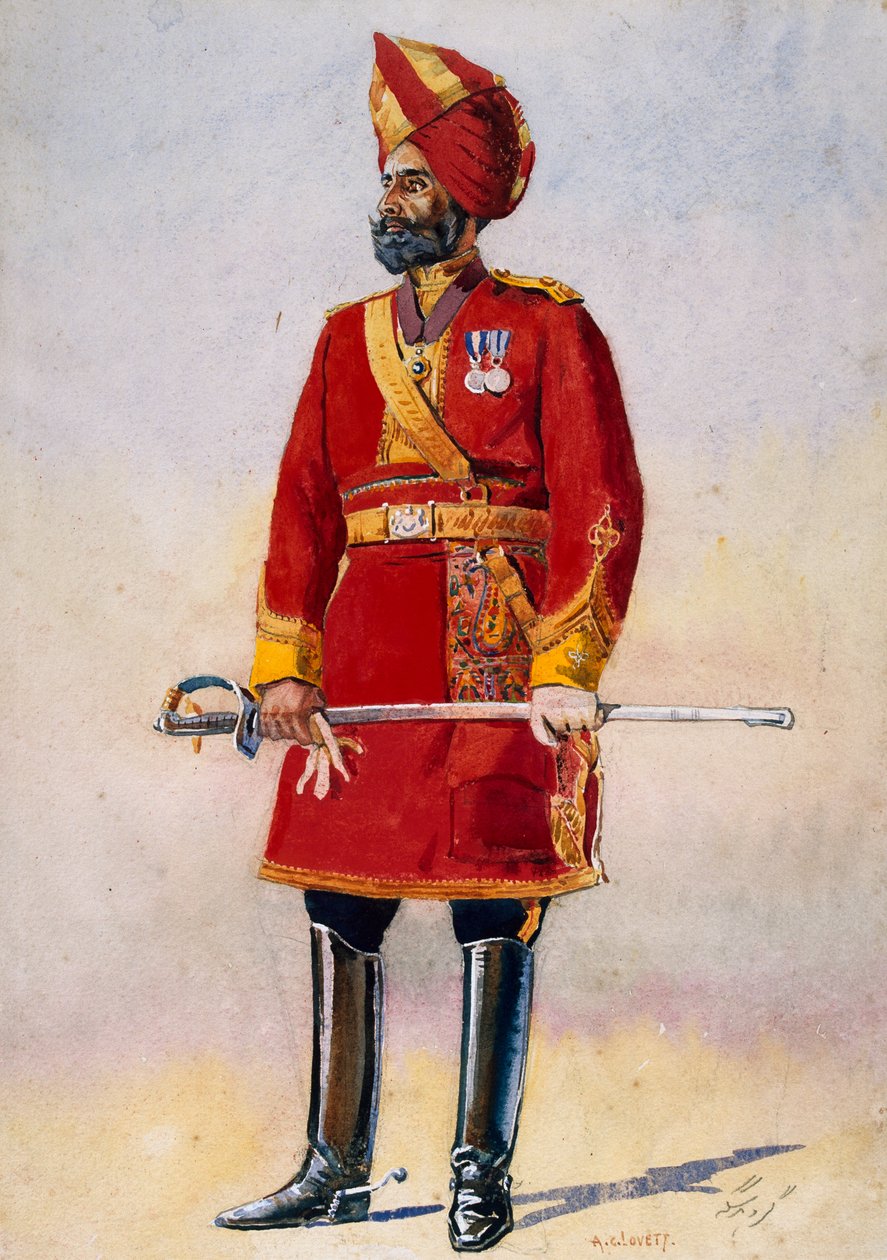 O comandante da infantaria de Bharatpur, ilustração para &39;Exércitos da Índia&39; pelo Major GF MacMunn, publicado em 1911, 1908 de Alfred Crowdy Lovett