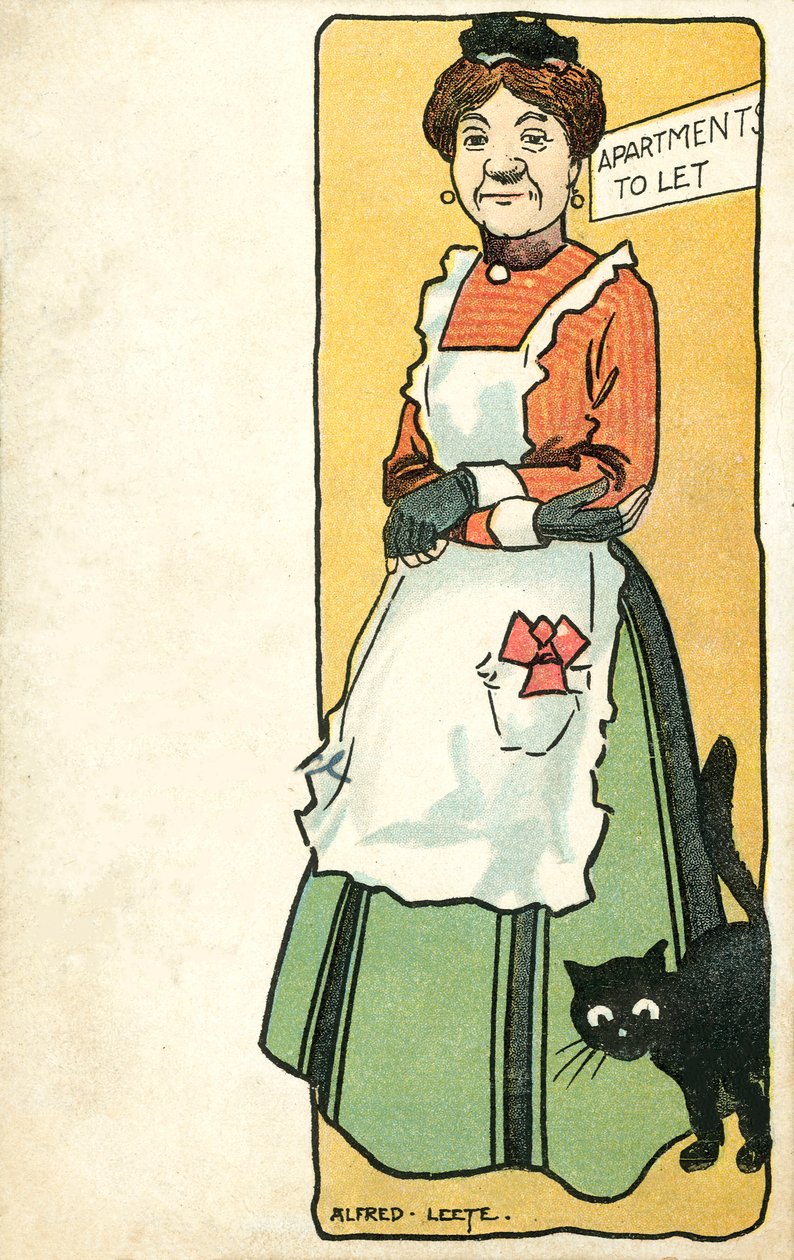 A senhoria e o seu gato de estimação (chromolitho) de Alfred Leete