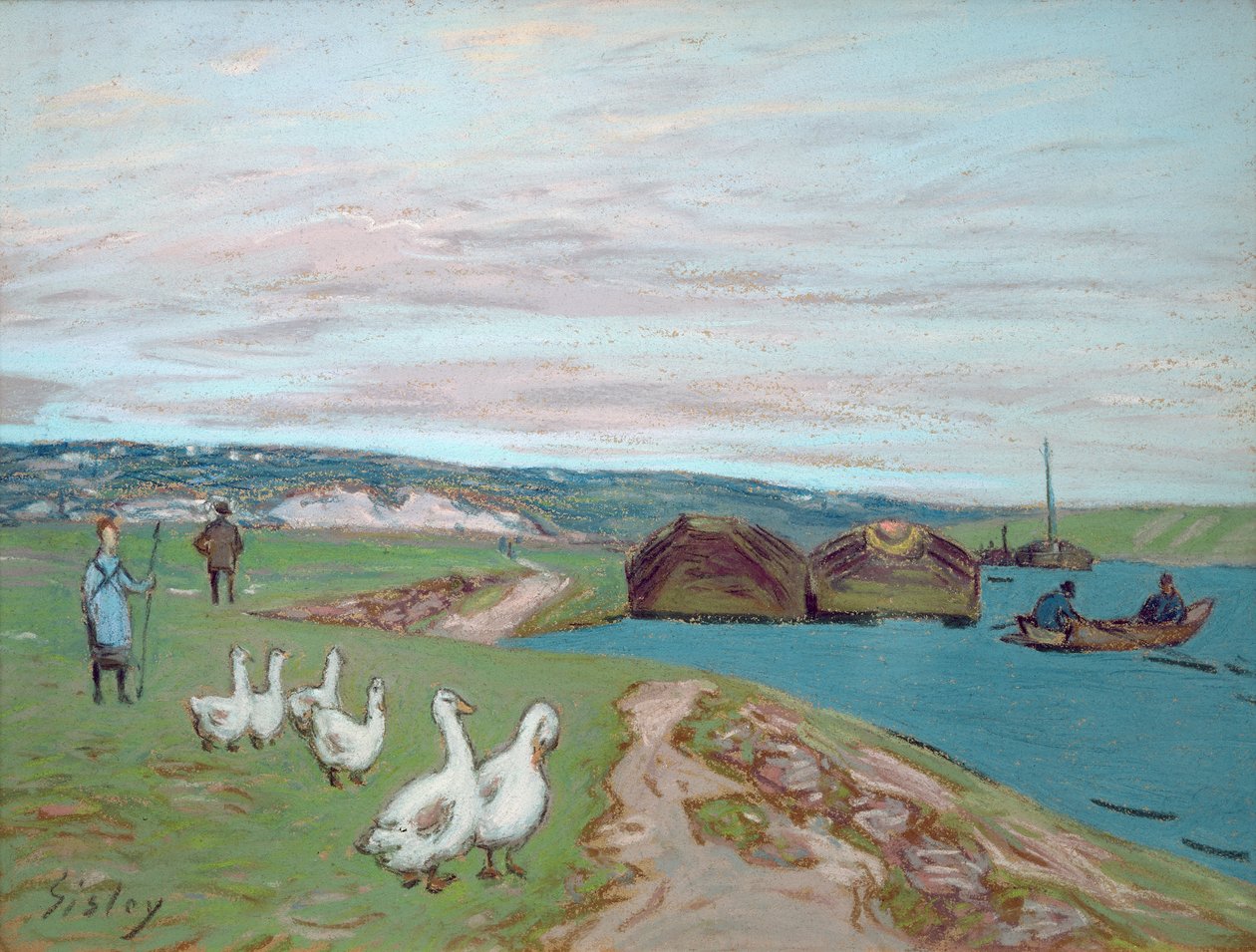 A garota do ganso (pastel) de Alfred Sisley