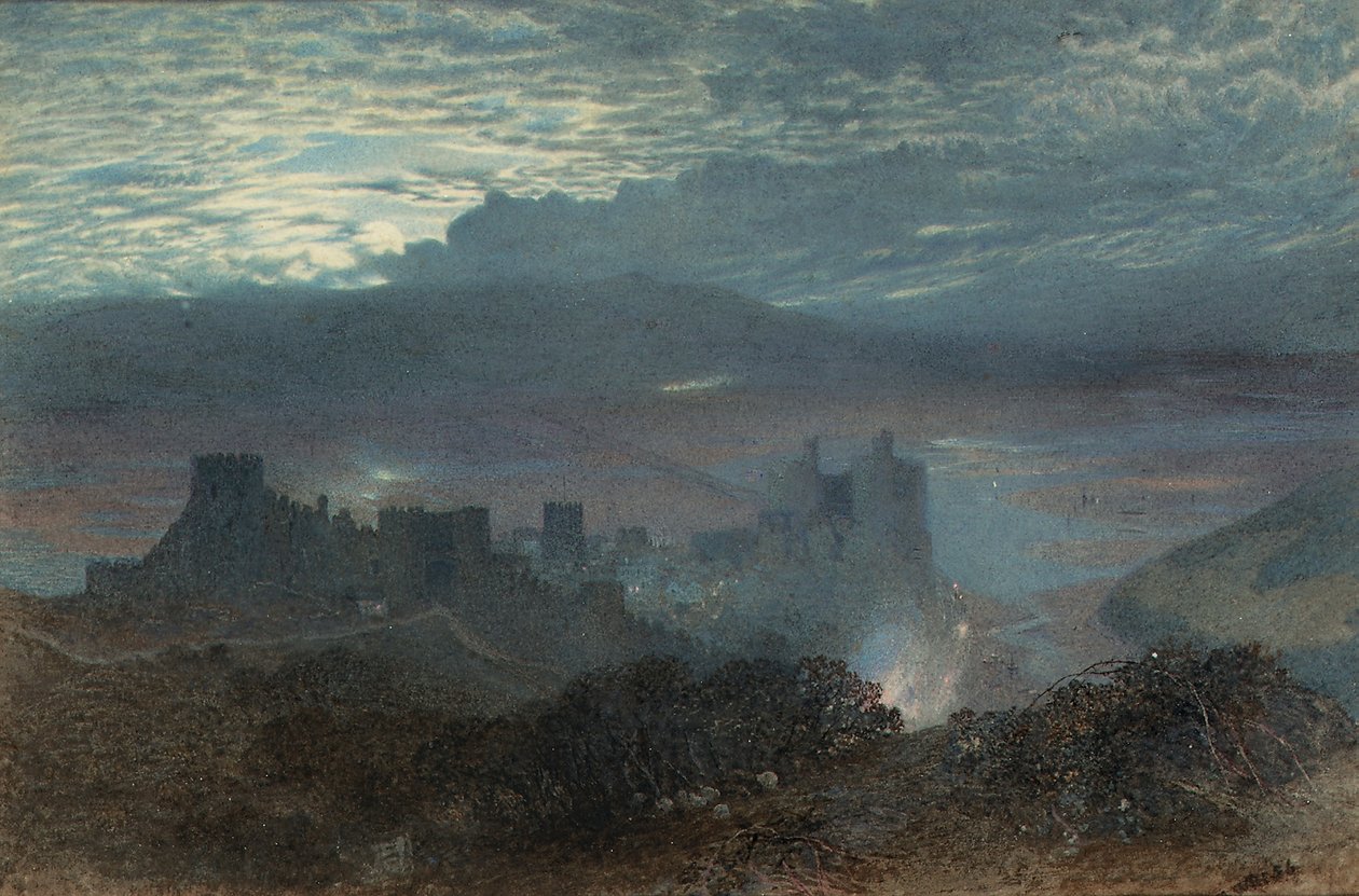 Castelo com um estuário além, 1856 de Alfred William Hunt