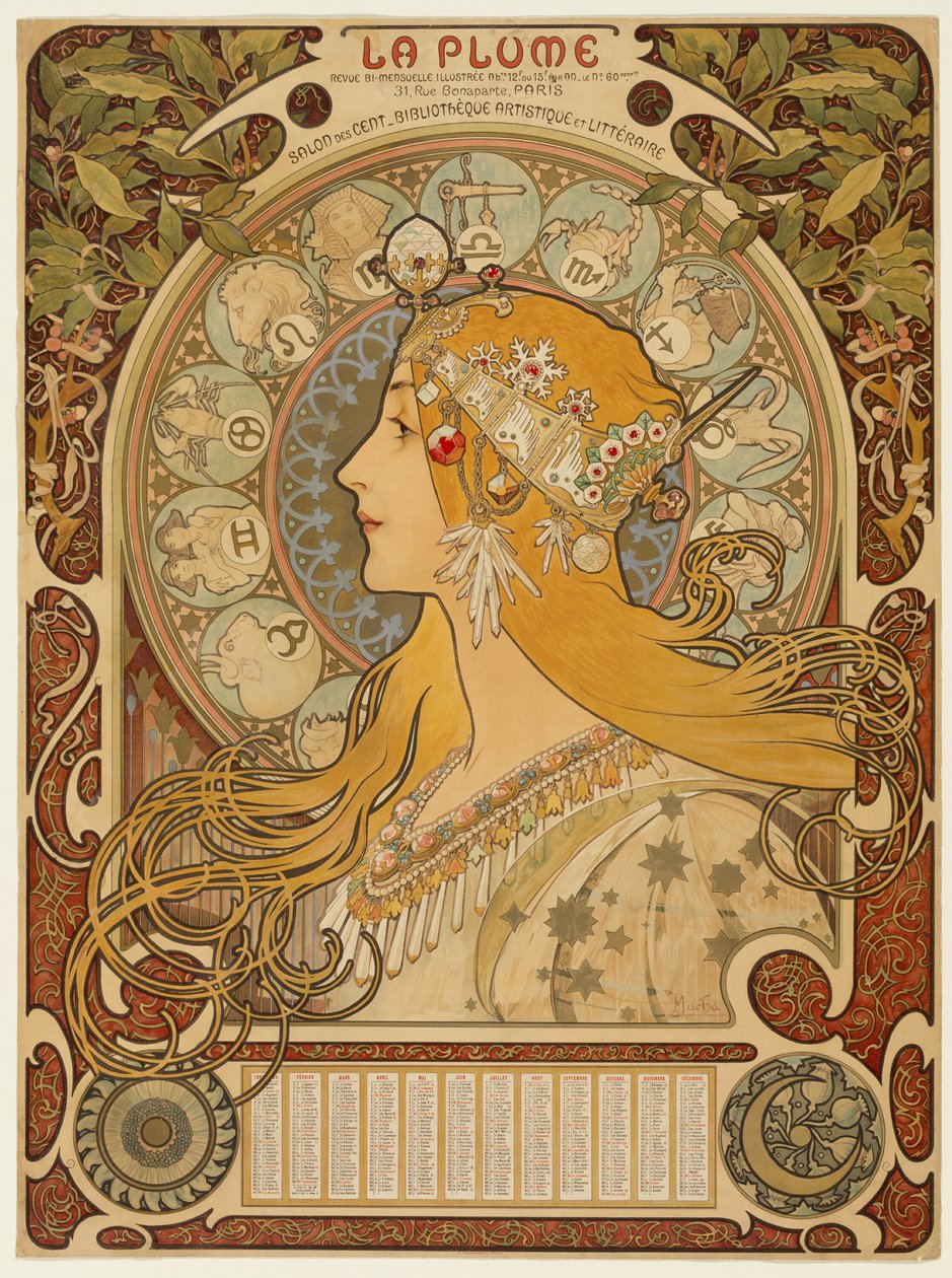 Zodíaco ("A Pena") de Alphonse Marie Mucha