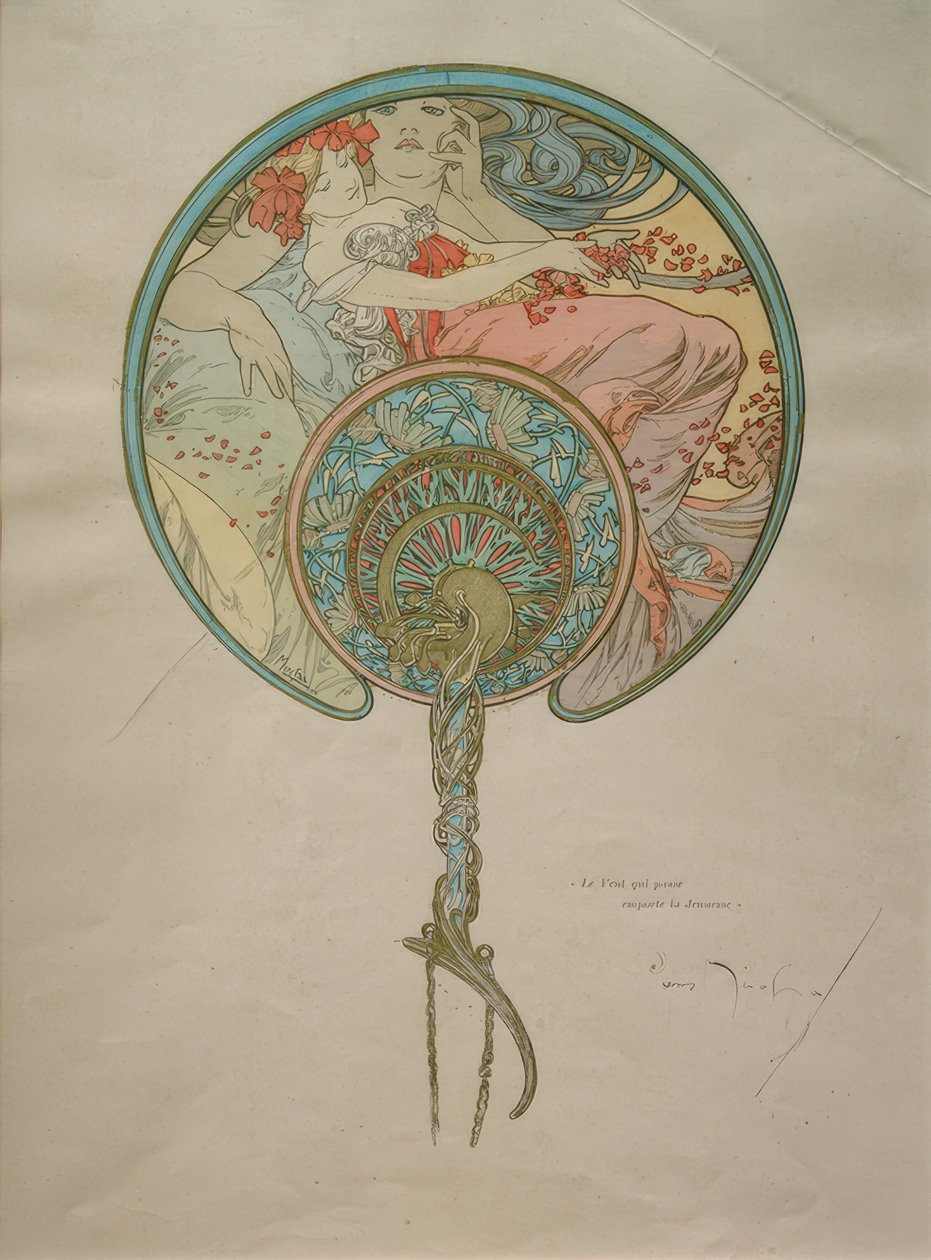Esboço para um ventilador de Alphonse Mucha