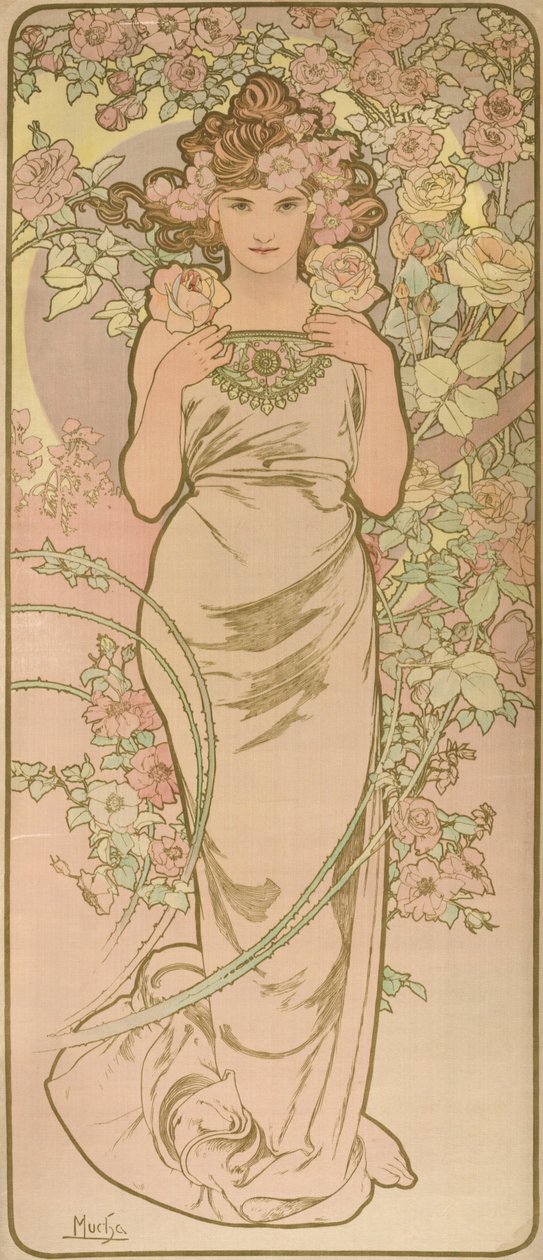 A mulher animada em flor de Alphonse Mucha