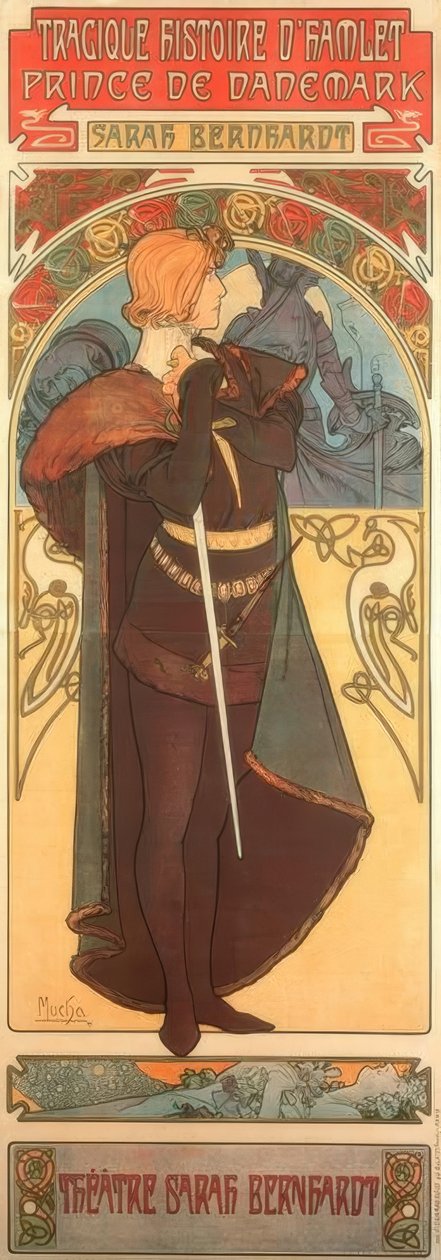 Sarah Bernhardt como Hamlet de Alphonse Mucha