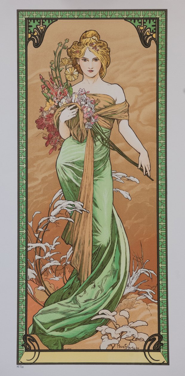 Primavera da série Les Saisons, 1900. de Alphonse Mucha