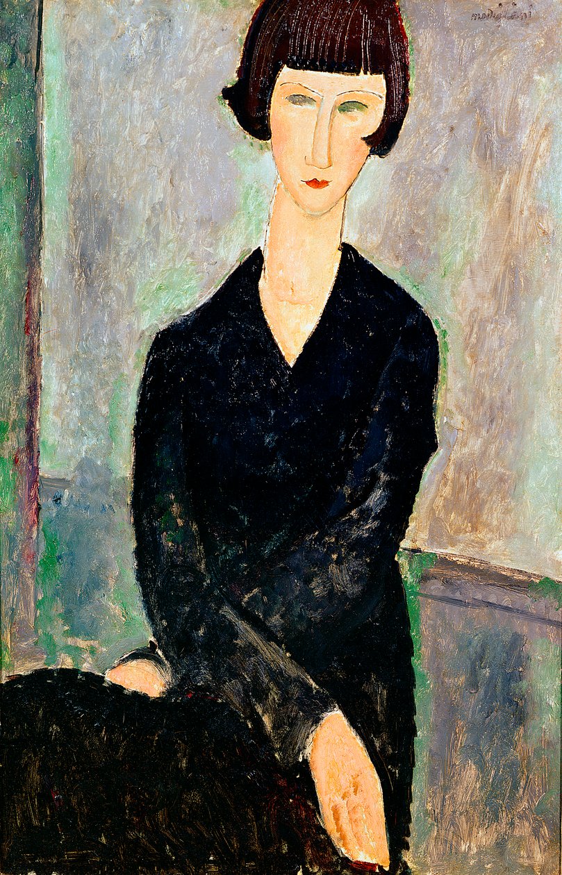 Mulher, em, vestido preto, (oil) de Amedeo Modigliani