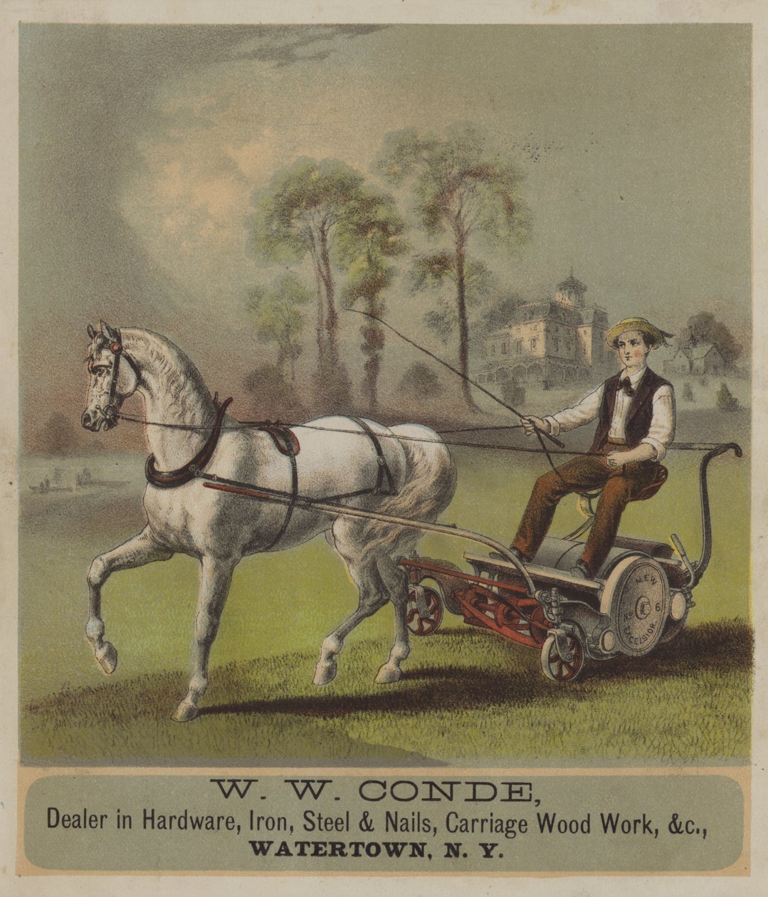 Cortador de grama para puxar cavalos (chromolitho) de American School