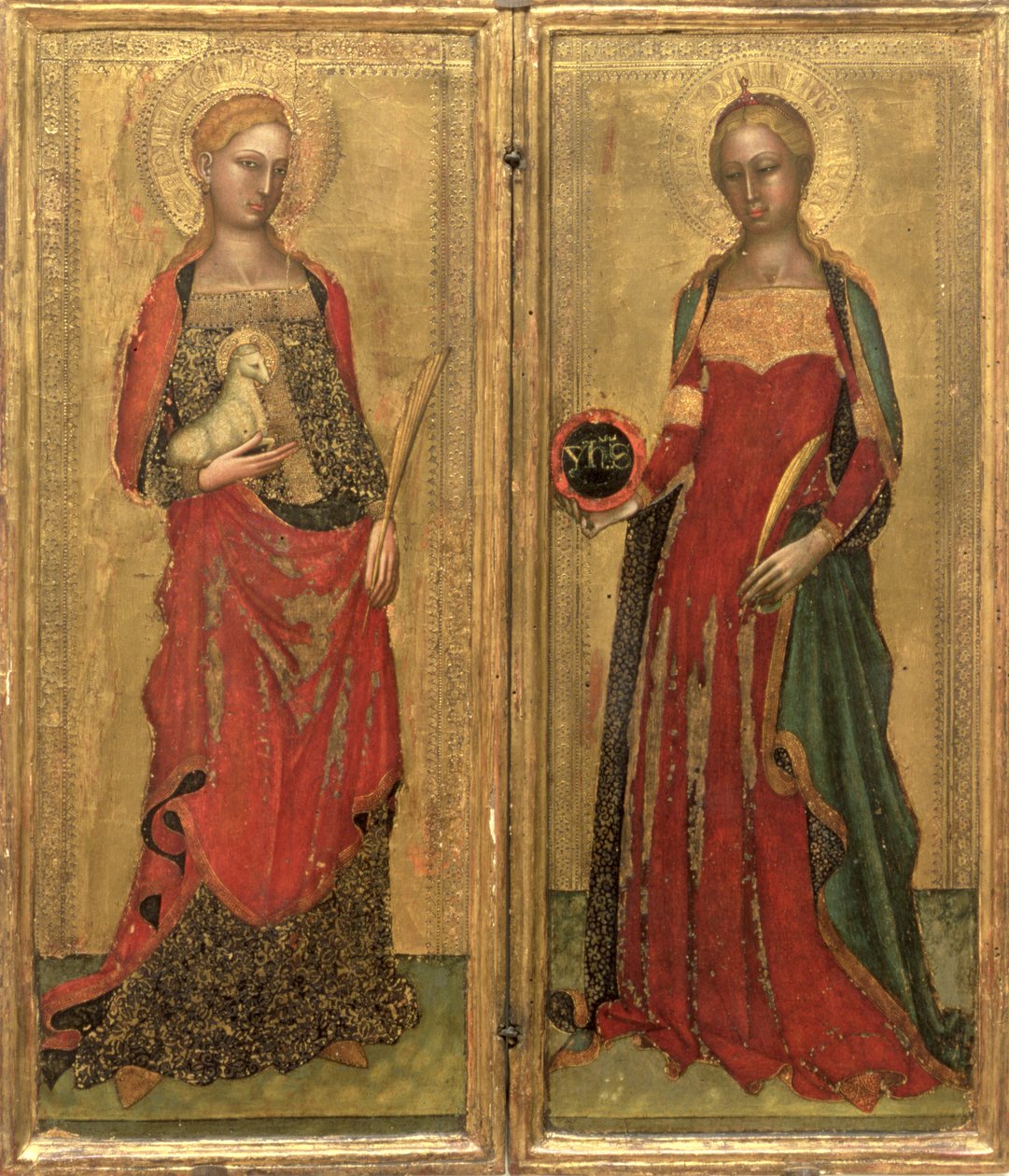 St. Agnes e St. Domitilla (têmpera no painel) de Andrea di Bonaiuto