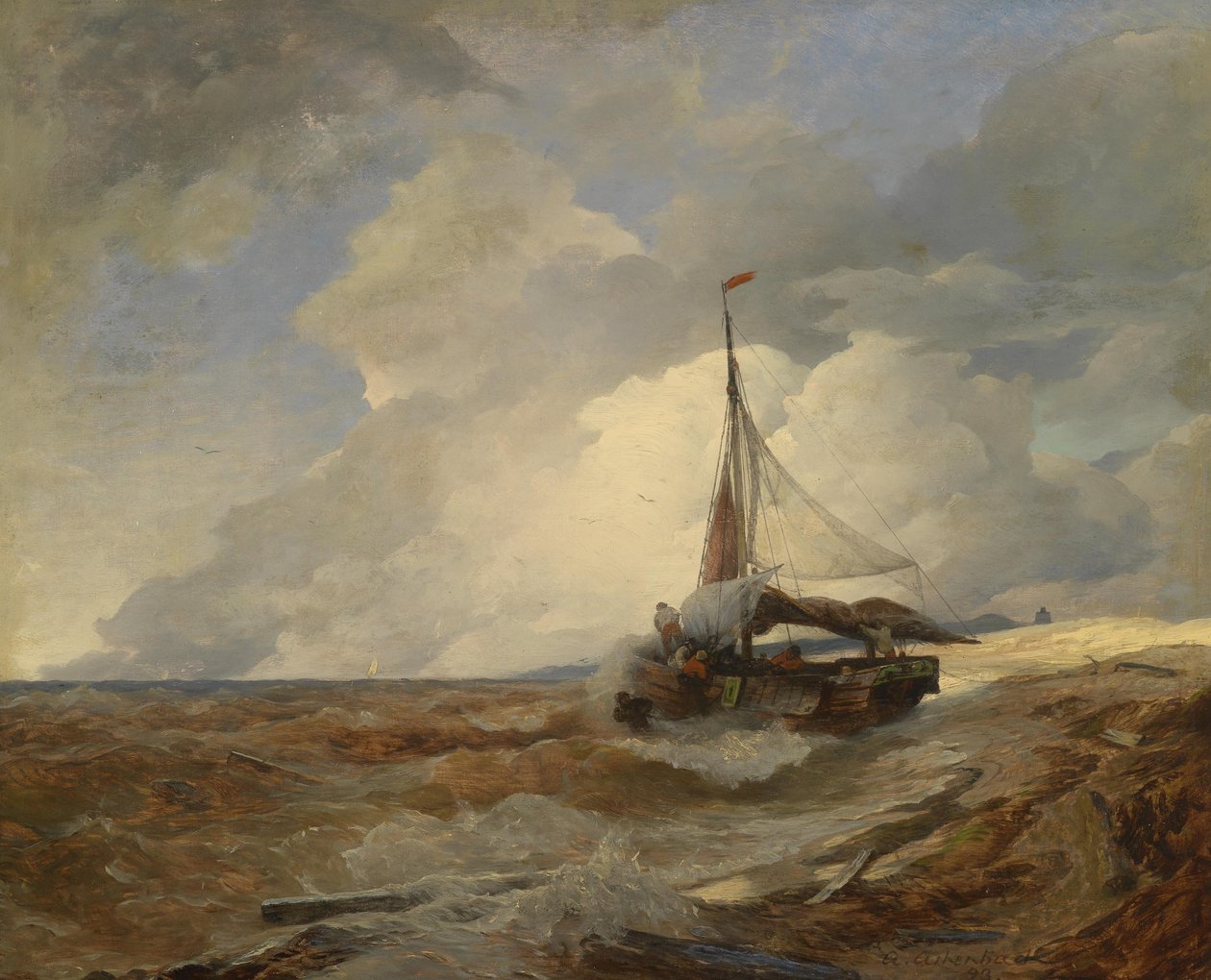Barco de pesca em perigo de Andreas Achenbach