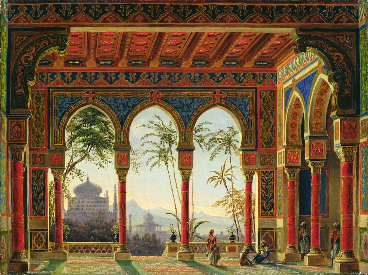 Design de palco para a ópera &39;Ruslan and Lyudmila&39; de M. Glinka, 1842 de Andreas Leonhard Roller