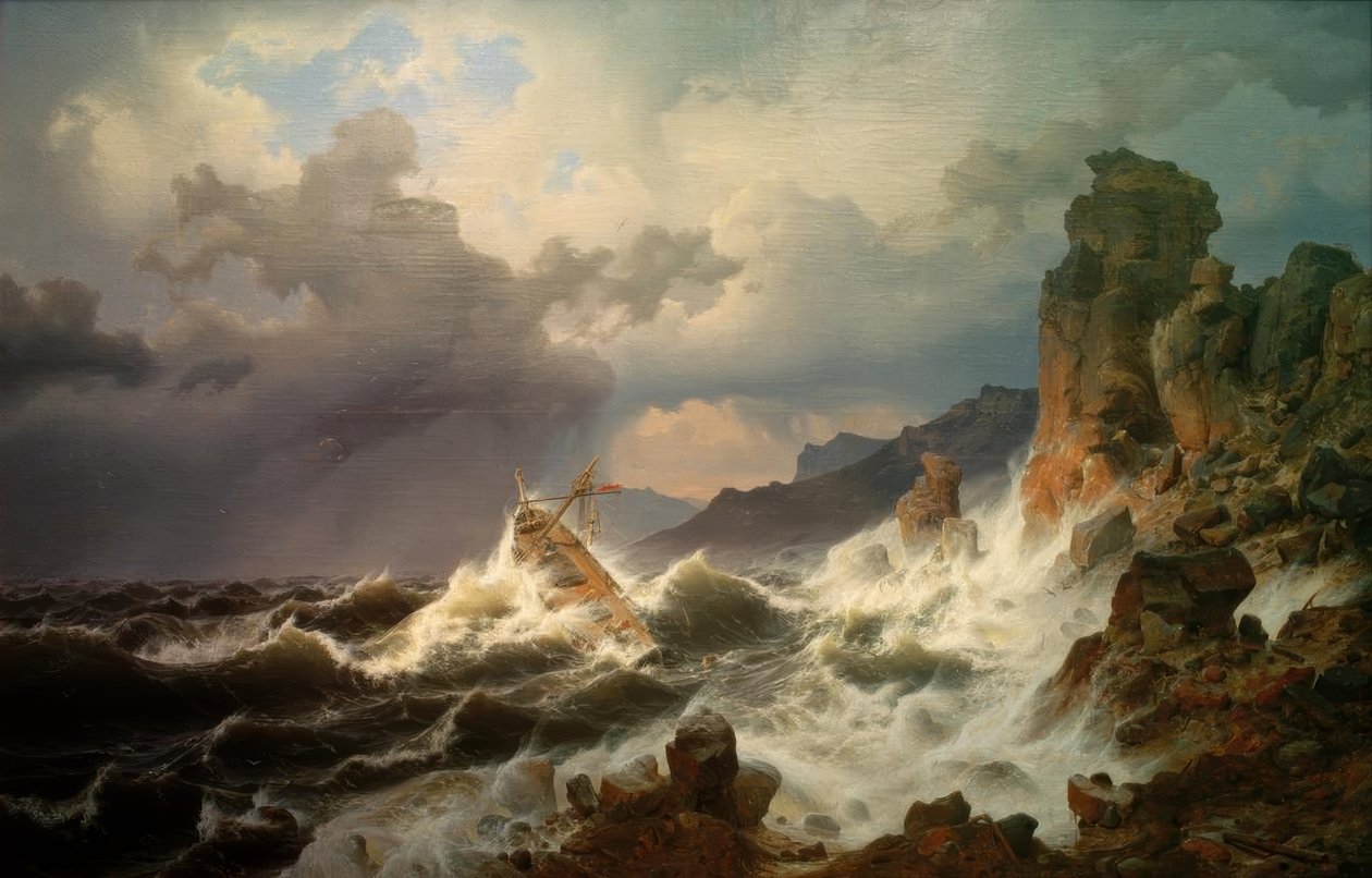 Uma tempestade no mar na costa norueguesa de Andreas Achenbach