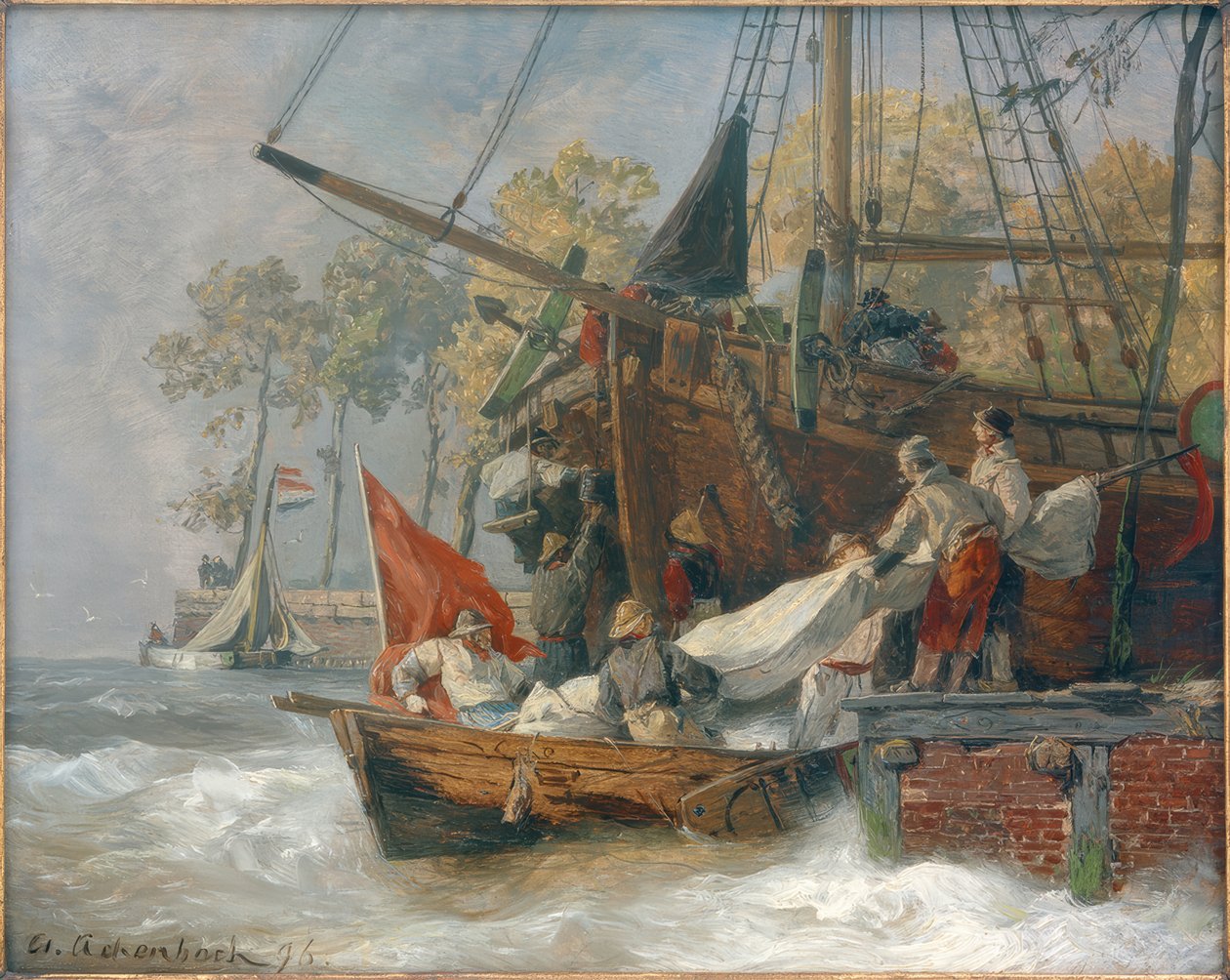 Entrada do porto em mares tempestuosos de Andreas Achenbach