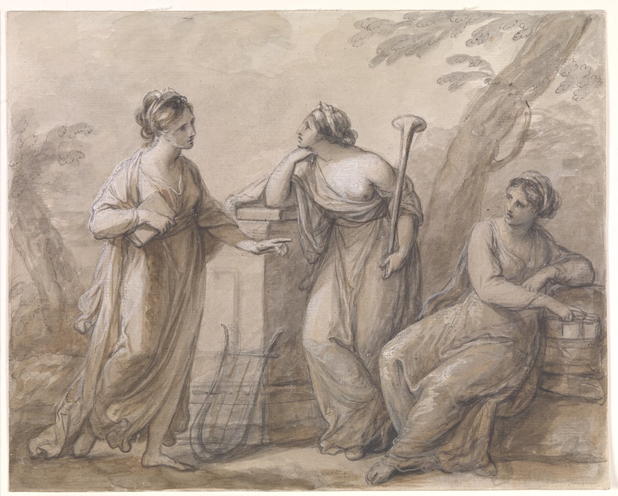Três musas em conversa de Angelica Kauffmann
