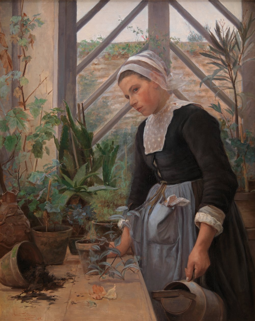 Breton Girl cuidar de plantas na estufa de Anna Petersen